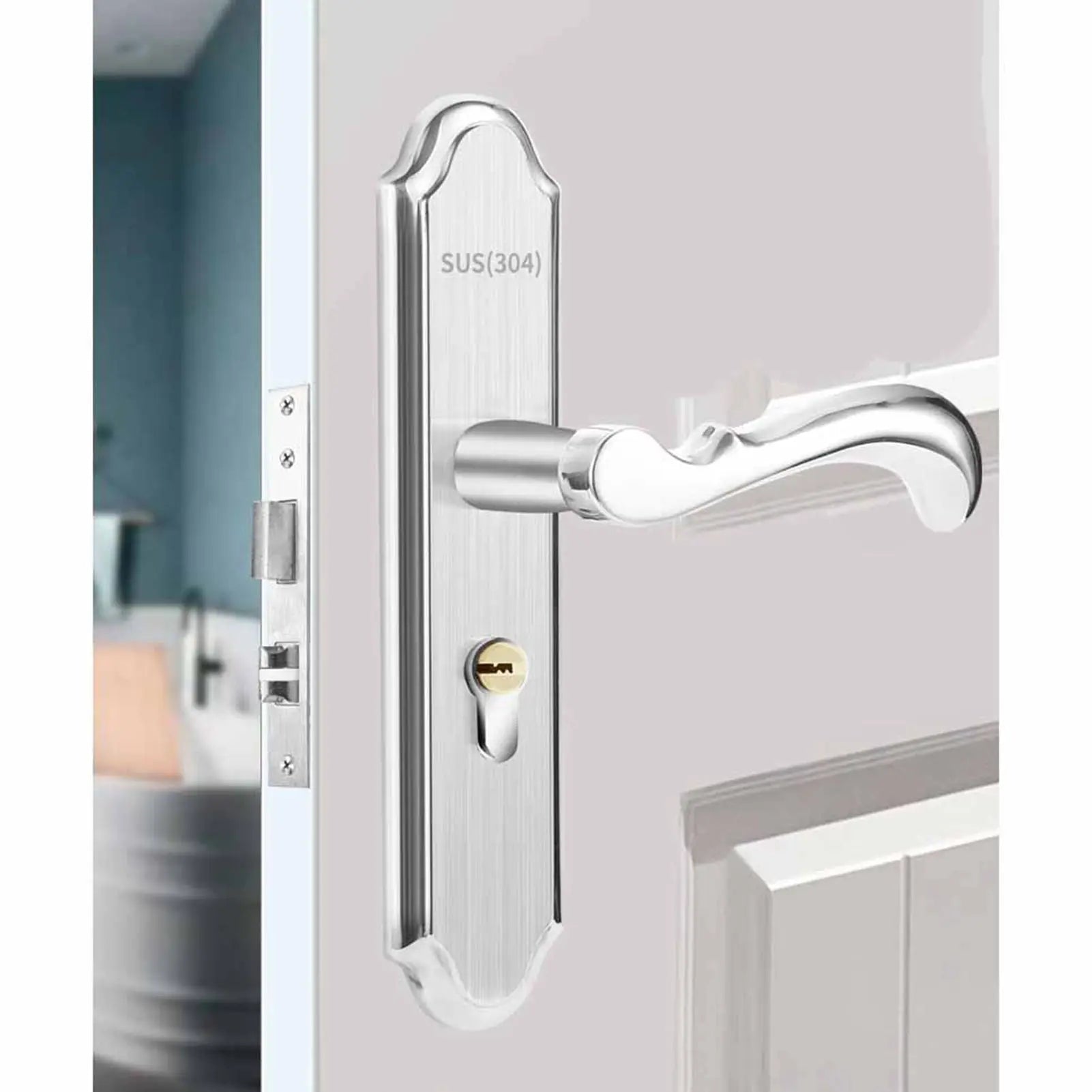 Keyed Entry Door Lock Silent Double Latch Irregular Stainless Steel Door Handle Lock for Bedroom Hotel Balcony Wholesale Hub