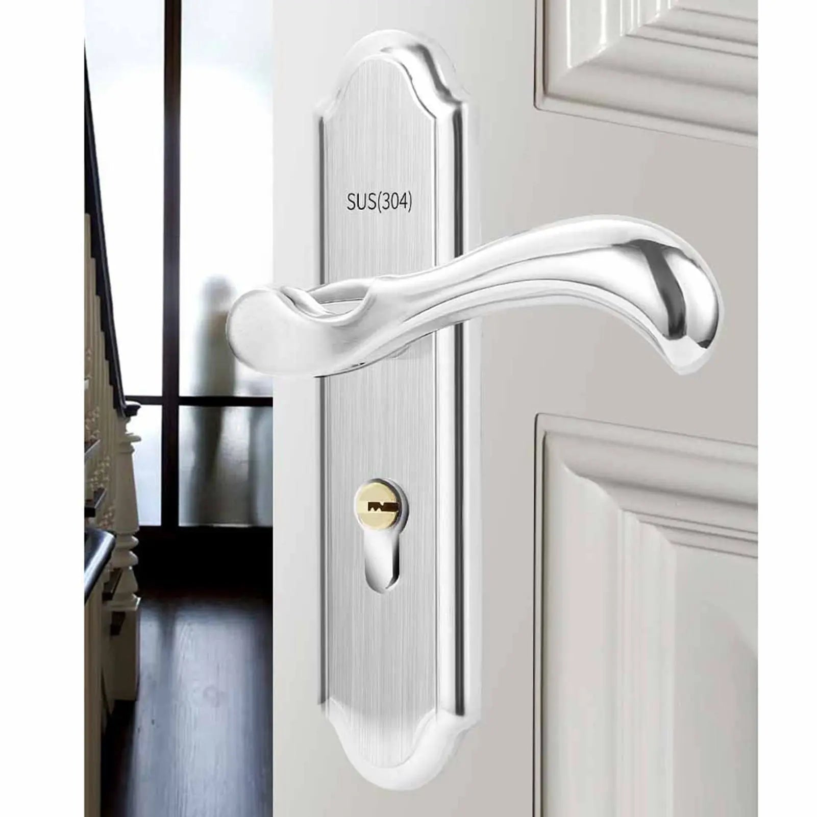 Keyed Entry Door Lock Silent Double Latch Irregular Stainless Steel Door Handle Lock for Bedroom Hotel Balcony Wholesale Hub