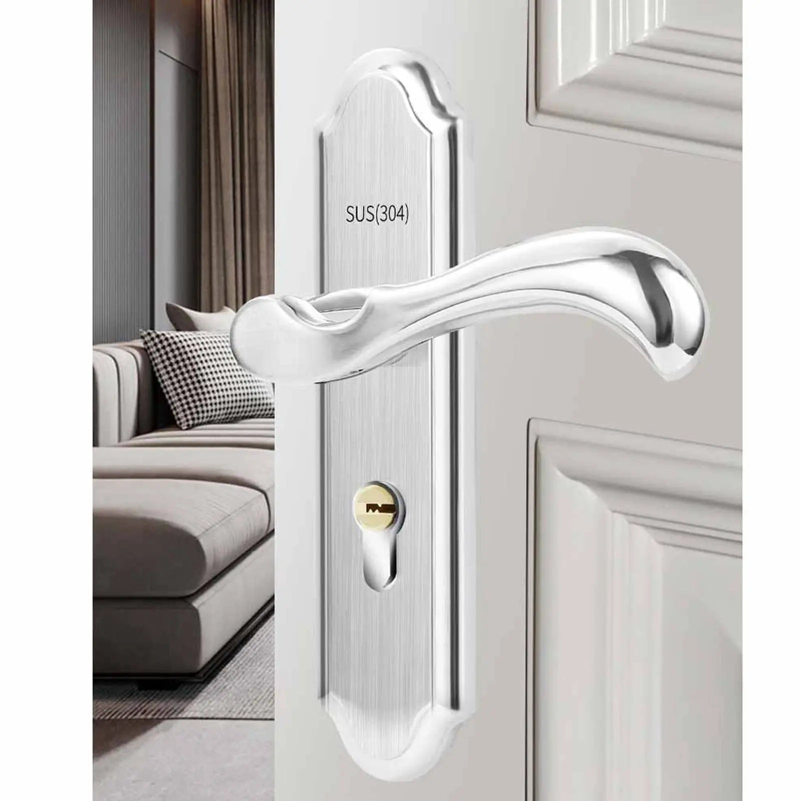 Keyed Entry Door Lock Silent Double Latch Irregular Stainless Steel Door Handle Lock for Bedroom Hotel Balcony Wholesale Hub
