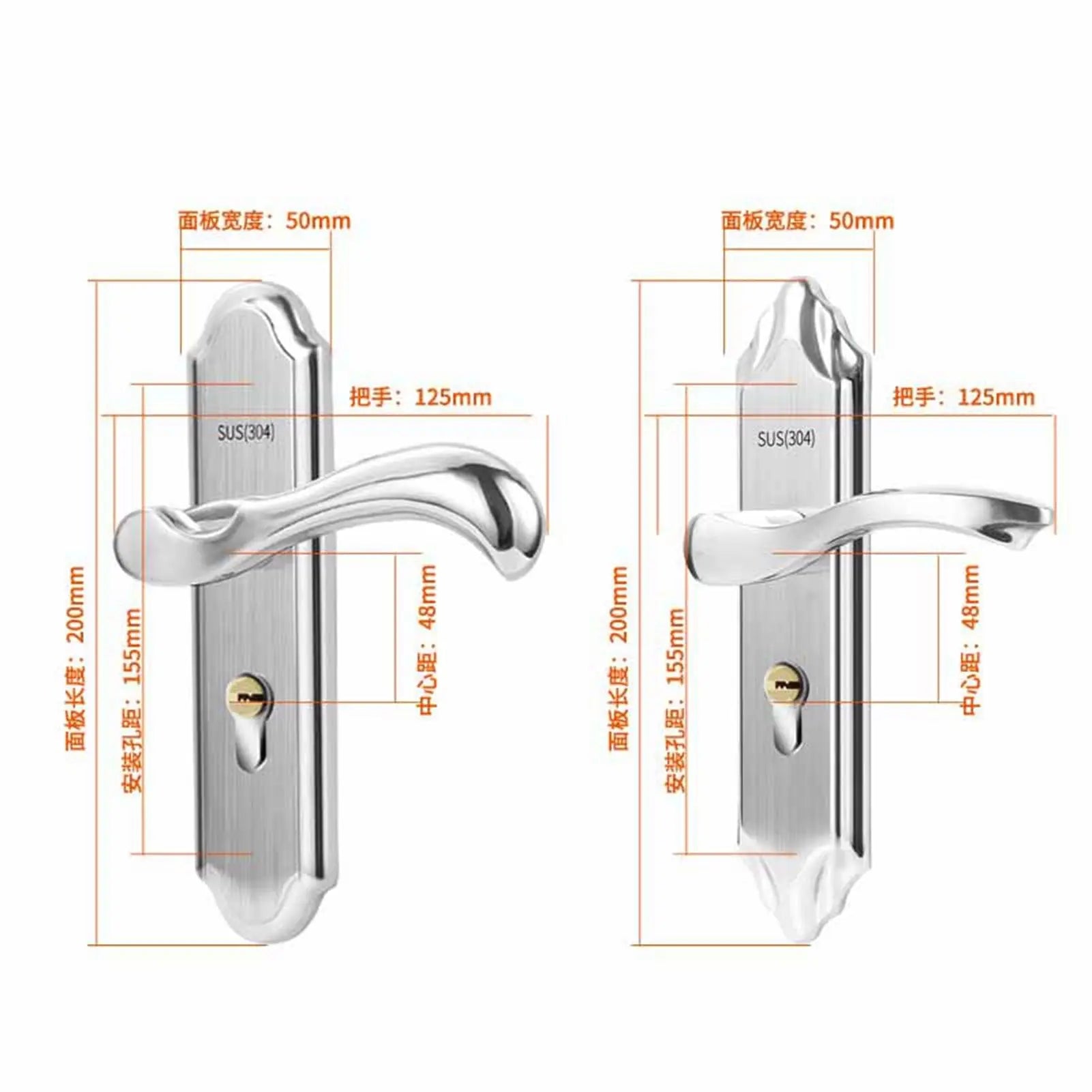 Keyed Entry Door Lock Silent Double Latch Irregular Stainless Steel Door Handle Lock for Bedroom Hotel Balcony Wholesale Hub