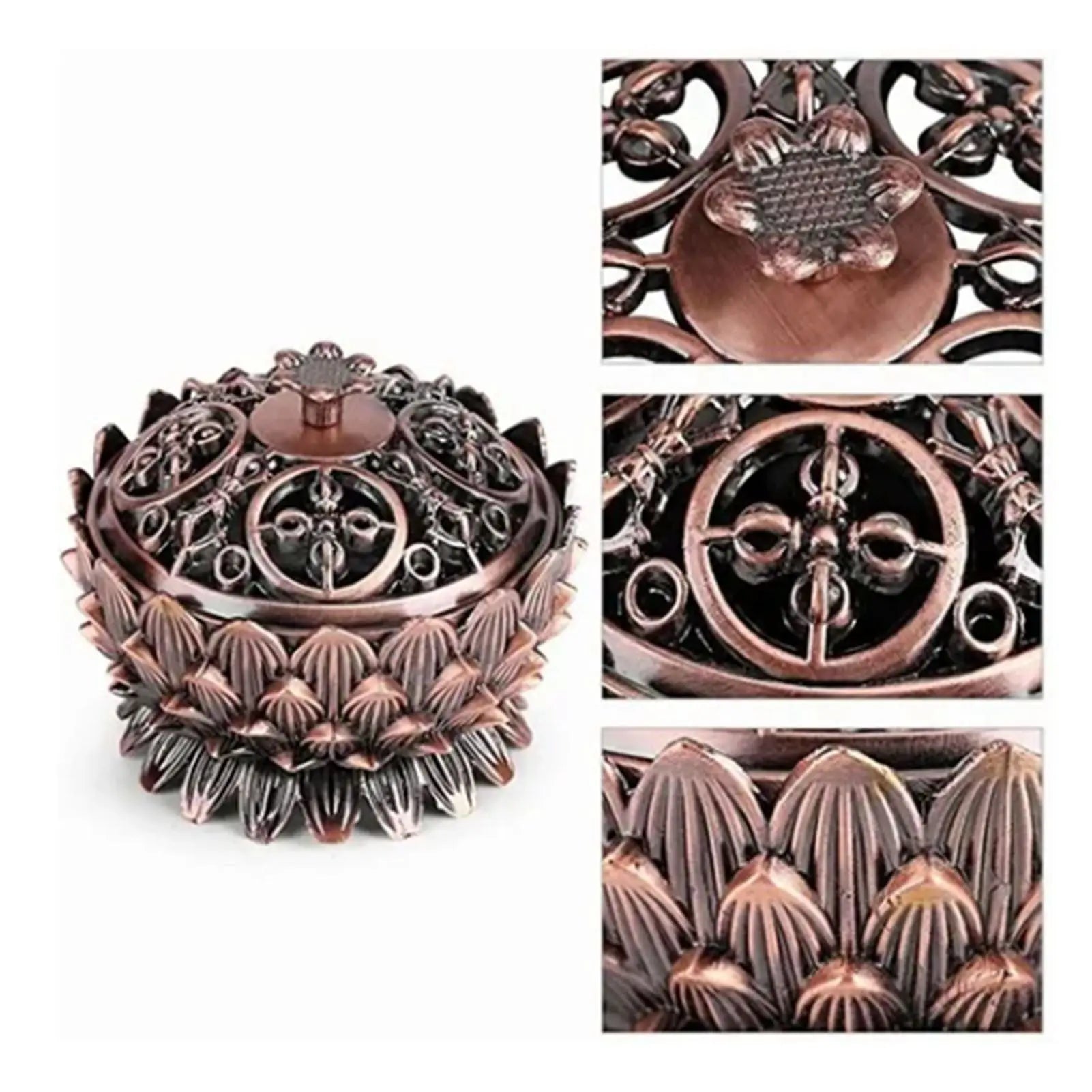 Lotus Incense Burner Zinc Alloy Cone Incense Holder Burner Small Incense Holder Ornaments for Home Decoration Brown Wholesale Hub