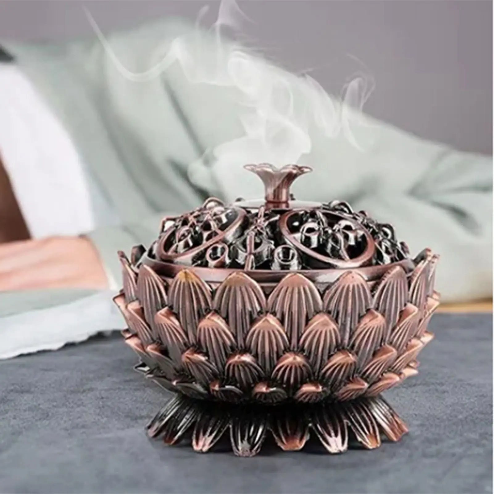 Lotus Incense Burner Zinc Alloy Cone Incense Holder Burner Small Incense Holder Ornaments for Home Decoration Brown Wholesale Hub