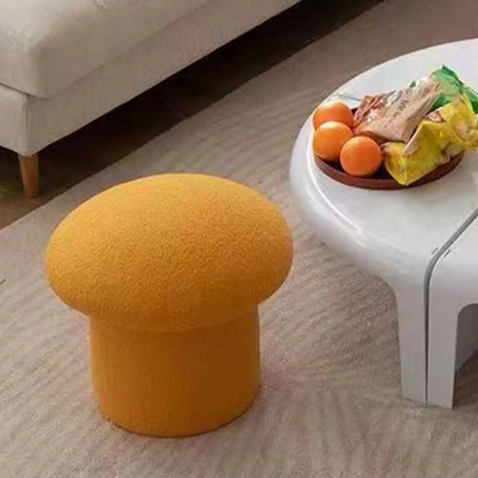 Sofa Bench Simple Modern Elastic Comfortable Soft Round Pine Wooden Foot Stool for Home Decoration Yellow Wholesale Hub