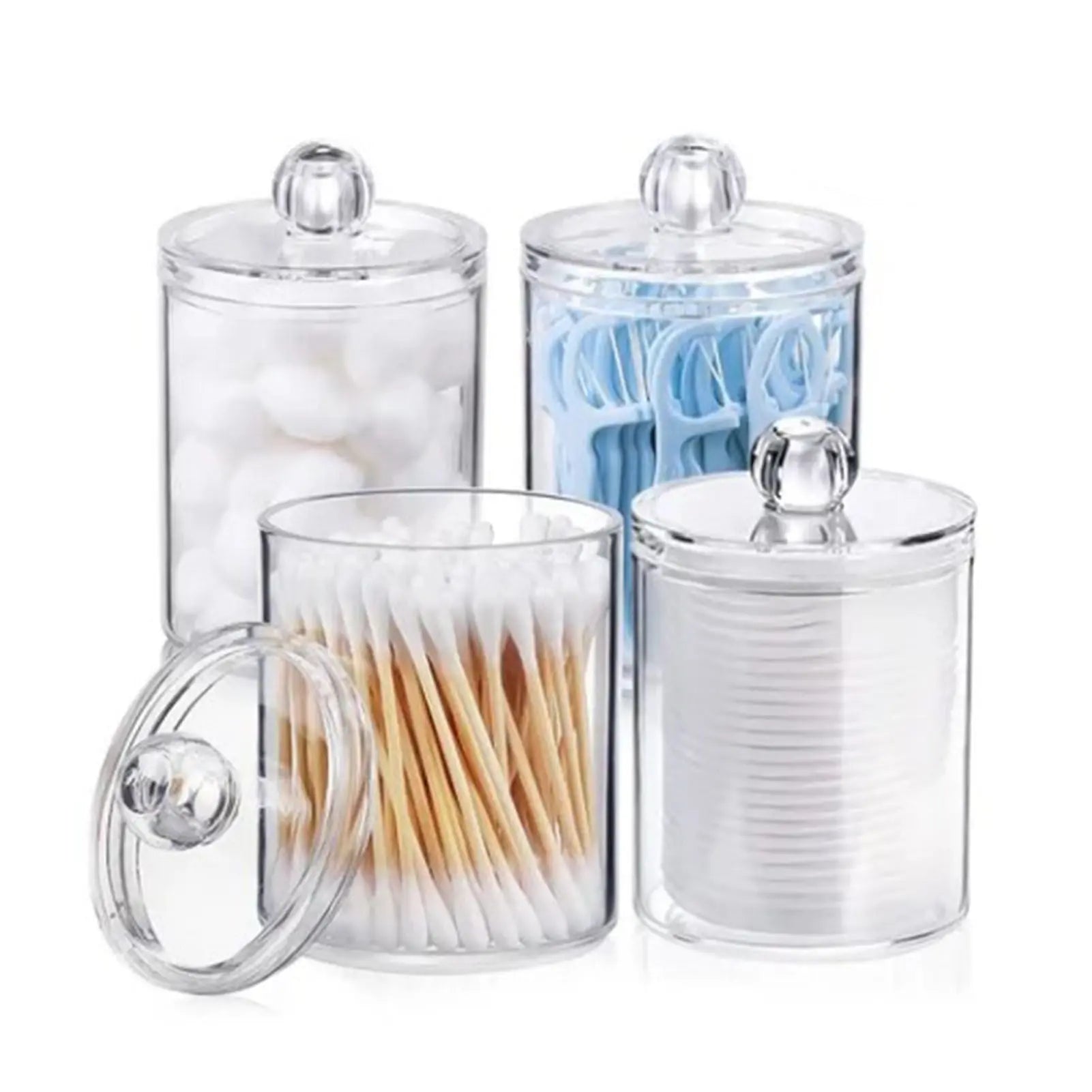 4Pcs Storage Jar Clear Round PS Plastic Bathroom Canister Set for Qtips Cotton Swabs Balls Cosmetic Pads Wholesale Hub