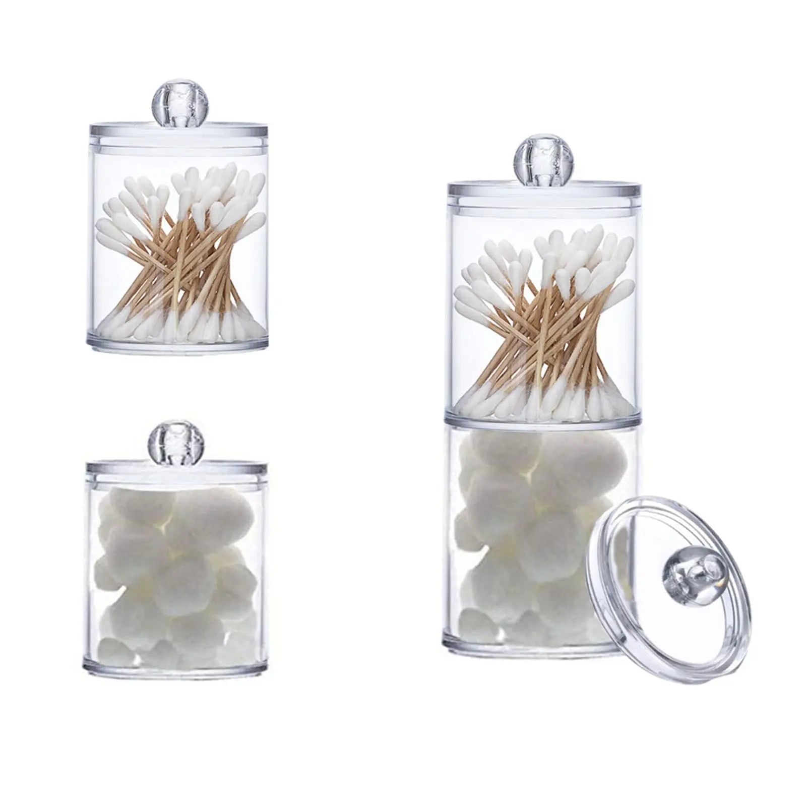 4Pcs Storage Jar Clear Round PS Plastic Bathroom Canister Set for Qtips Cotton Swabs Balls Cosmetic Pads Wholesale Hub