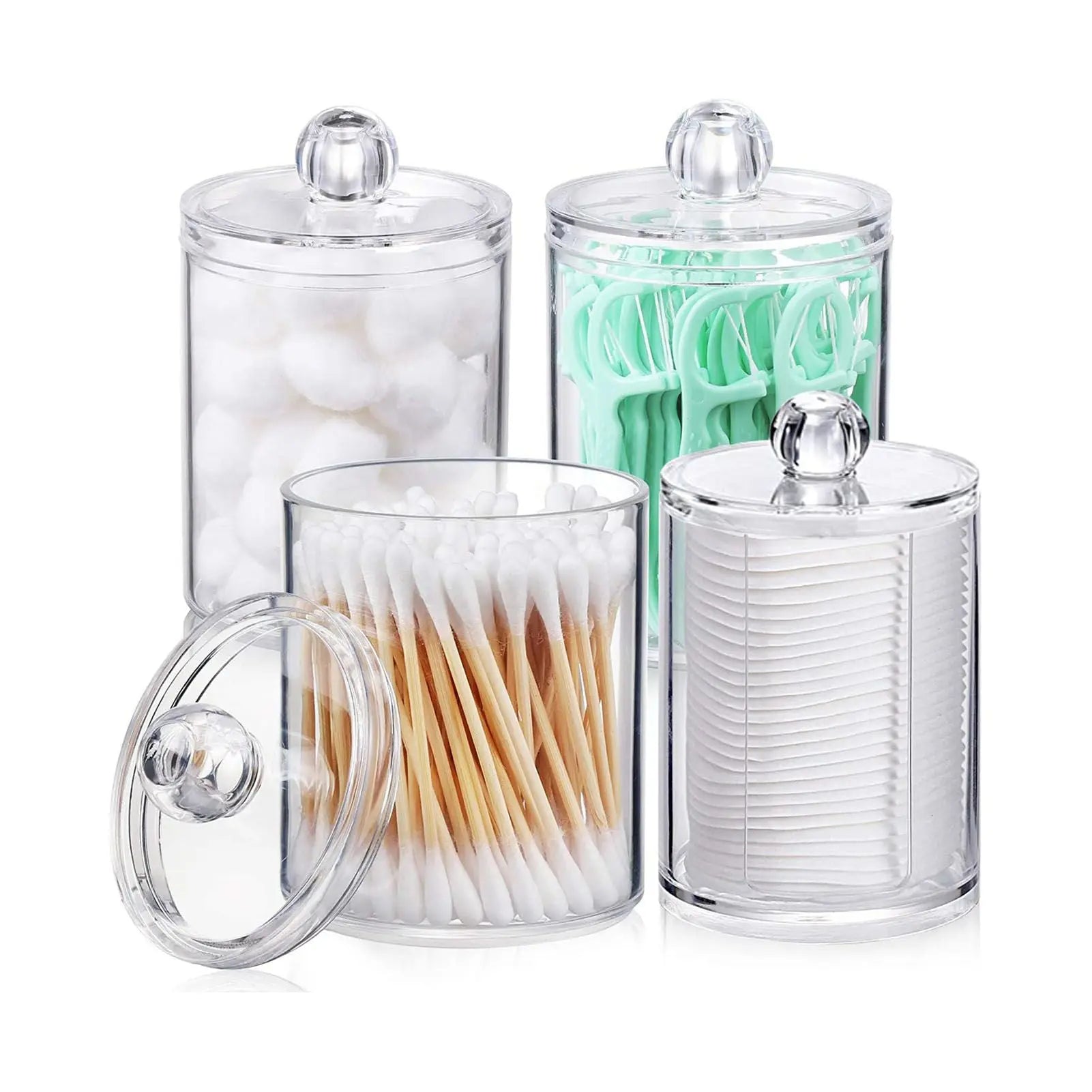 4Pcs Storage Jar Clear Round PS Plastic Bathroom Canister Set for Qtips Cotton Swabs Balls Cosmetic Pads Wholesale Hub
