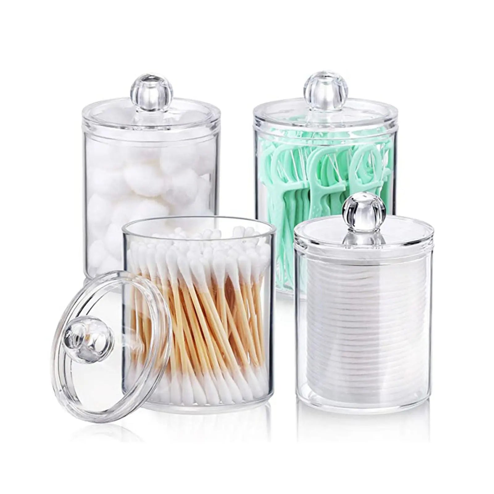 4Pcs Storage Jar Clear Round PS Plastic Bathroom Canister Set for Qtips Cotton Swabs Balls Cosmetic Pads Wholesale Hub