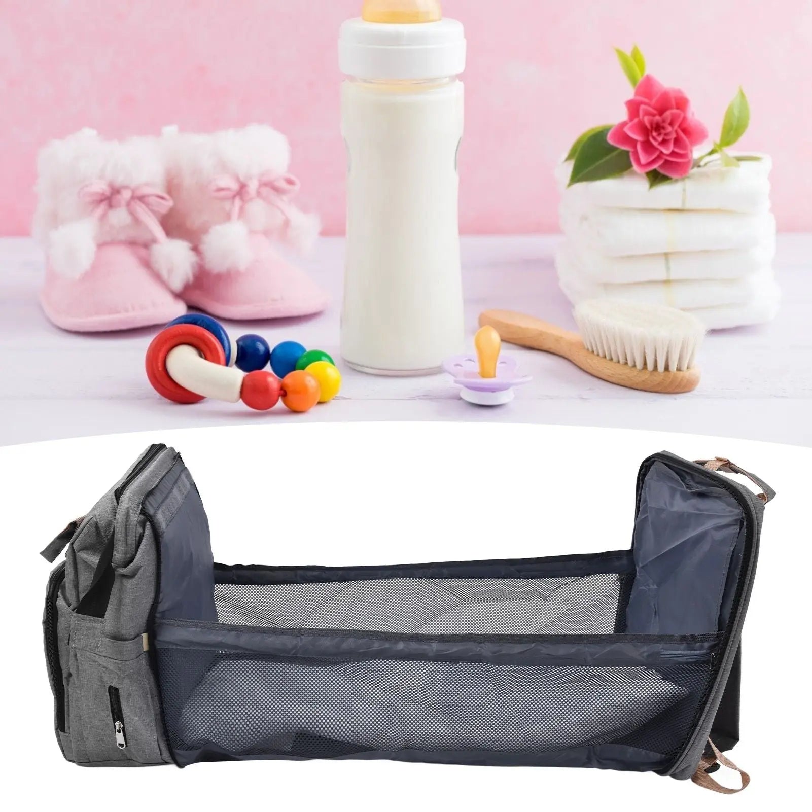 Backpack Multifunctional Foldable Large Capacity Baby Diaper Storage Bag for TravelLight Grey Wholesale Hub