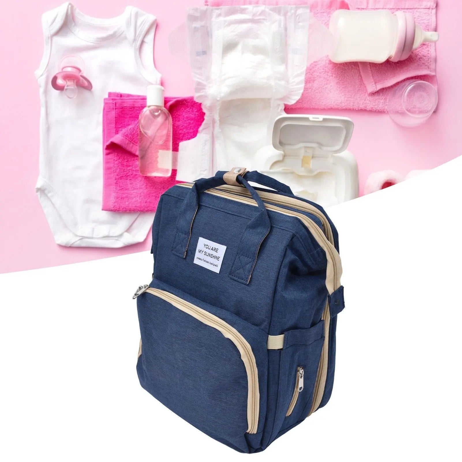 Backpack Multifunctional Foldable Large Capacity Baby Diaper Storage Bag for TravelDark Blue Wholesale Hub