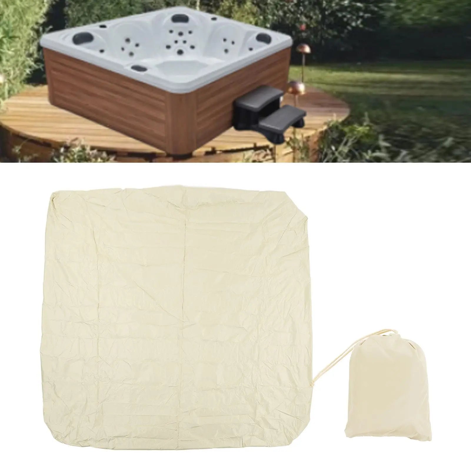 Outdoor Bathtub Dust Cover 190 Silver Coated Polyester Taffeta Waterproof Hot Spring Cover Quadrate Spa Bath Rainproof Cover 210x210x30cm Beige Wholesale Hub