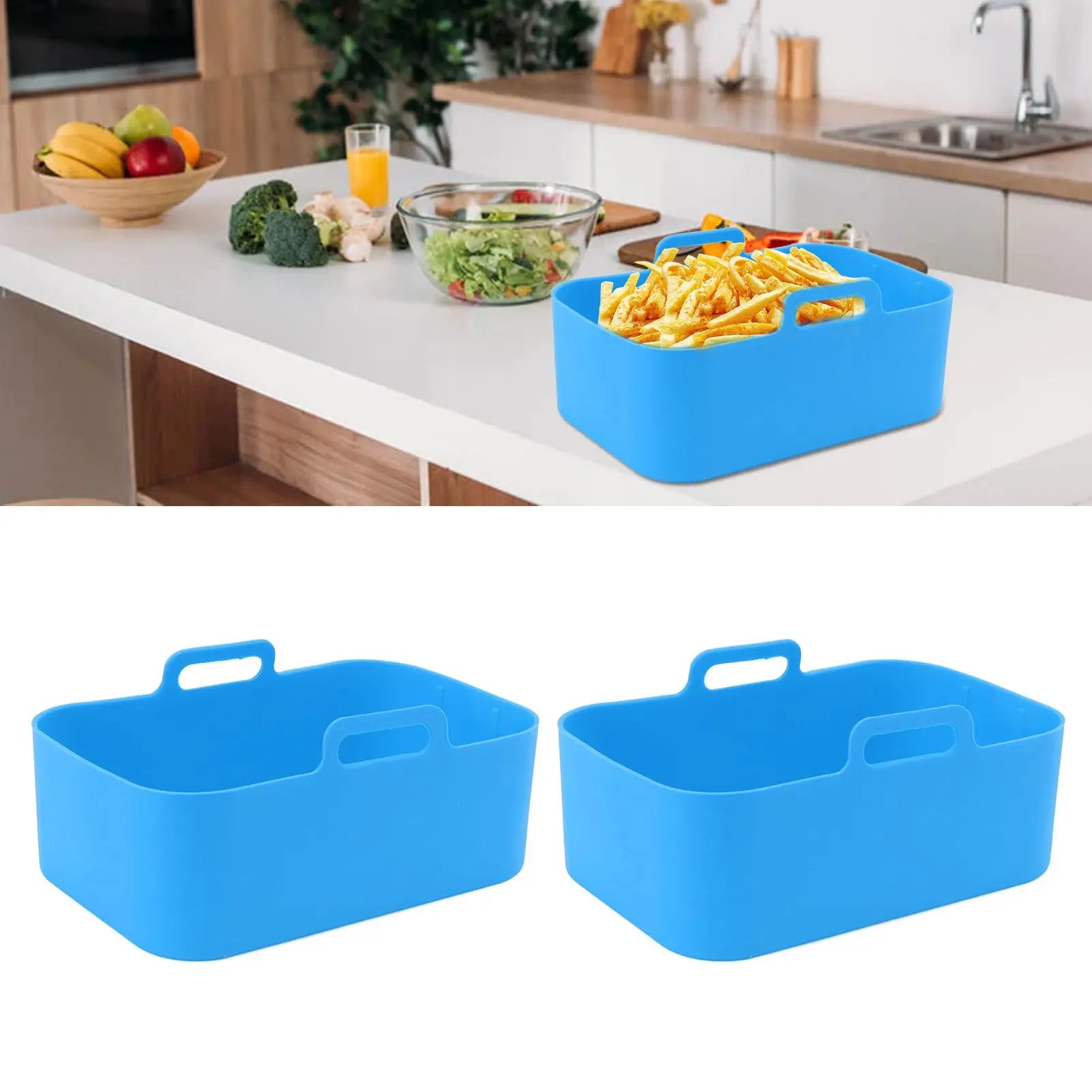 2pcs Fryer Silicone Basket Nonstick High Temperature Resistanc Fryer Liner with Brush for Ninja DZ201 Foodi 8QT Blue Wholesale Hub