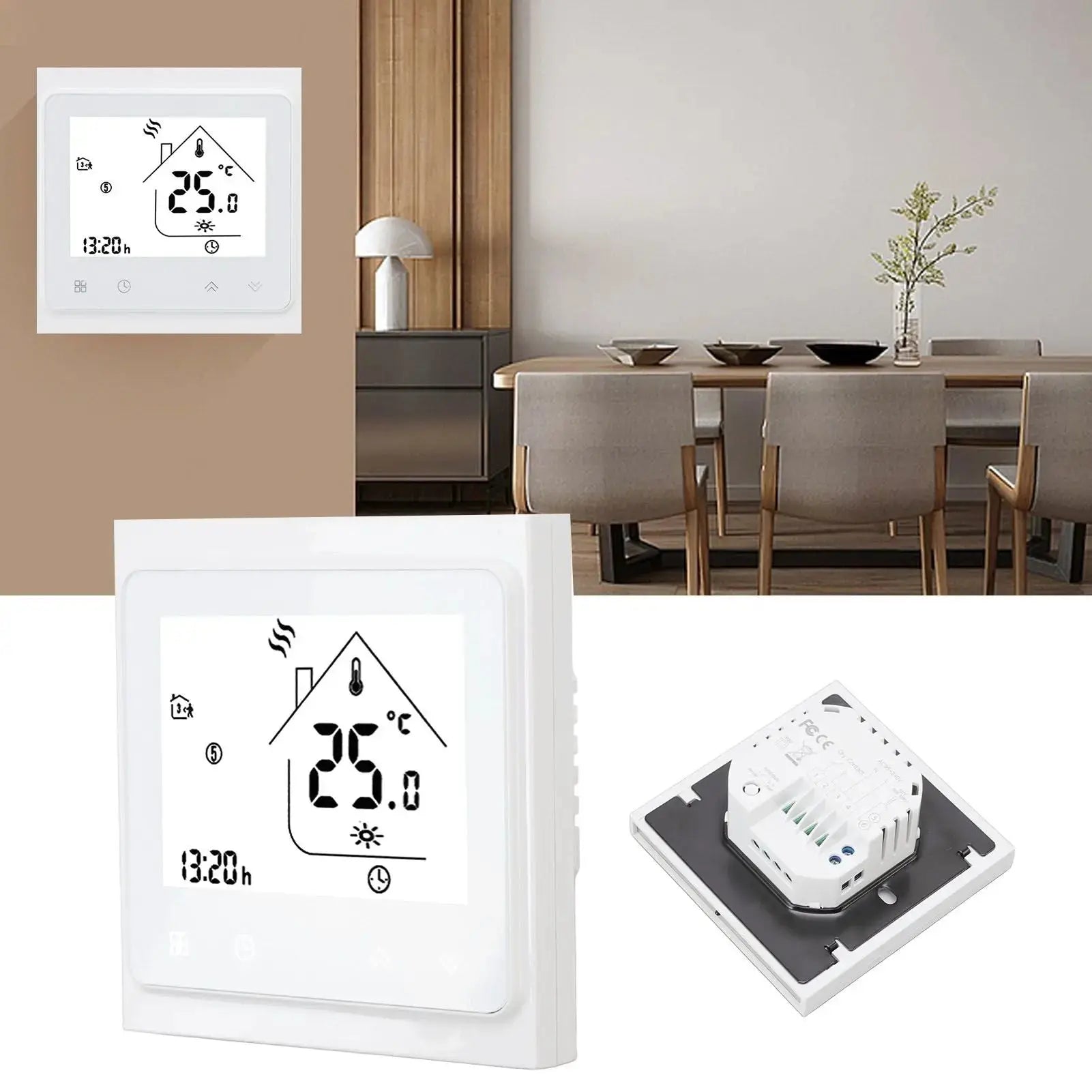 BHT 002GC Boiler Heating Programmable Thermostat Digital Touch Screen Thermostat with Large LCD Display Passive Output Temperature Controller 95‑240V Wholesale Hub