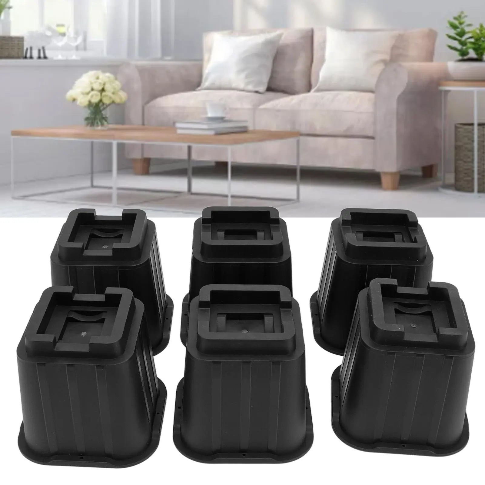 6Pcs Furniture Risers Multifunction 5in Height Black Plastic Furniture Leg Extender for Office Home Sofa Wholesale Hub