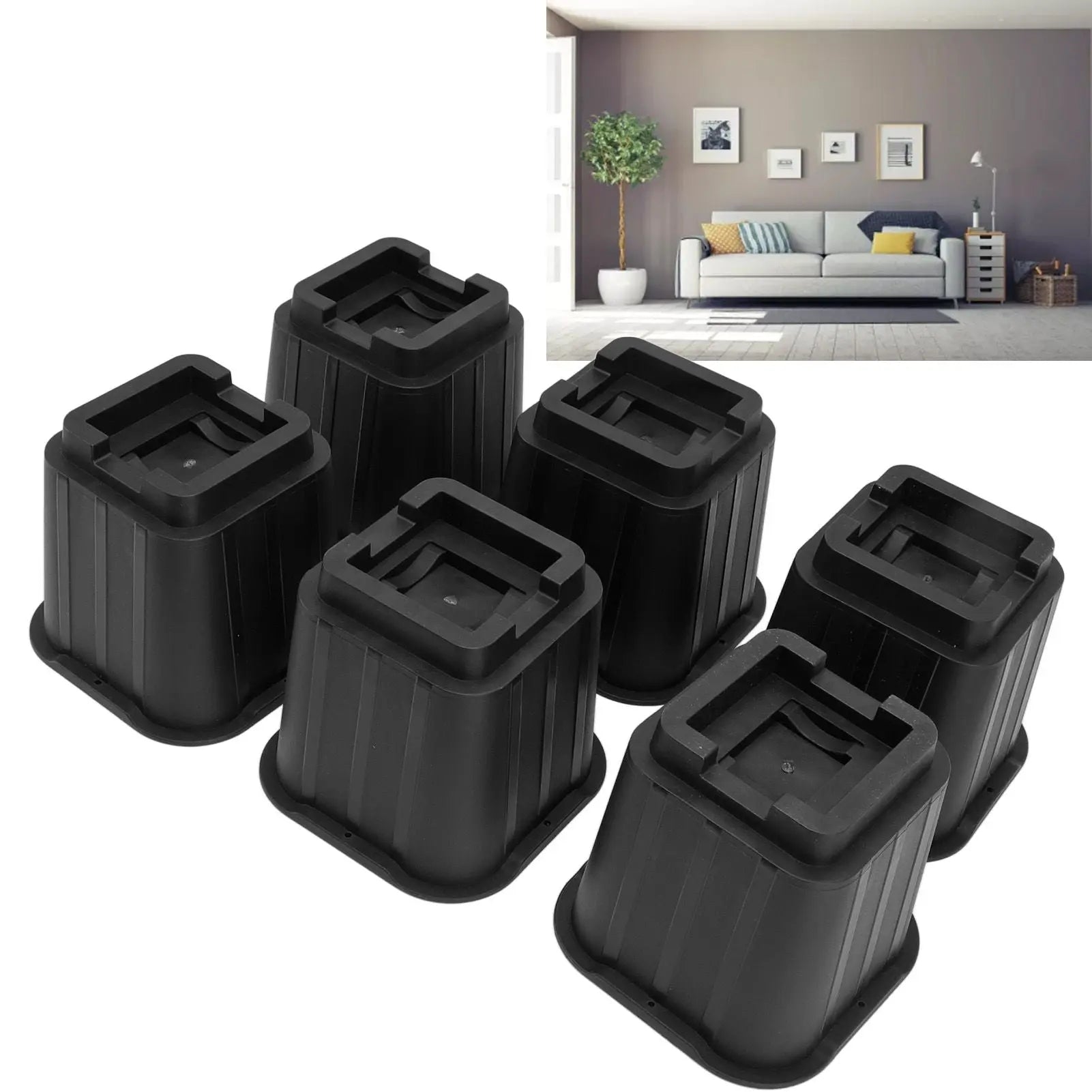 6Pcs Furniture Risers Multifunction 5in Height Black Plastic Furniture Leg Extender for Office Home Sofa Wholesale Hub