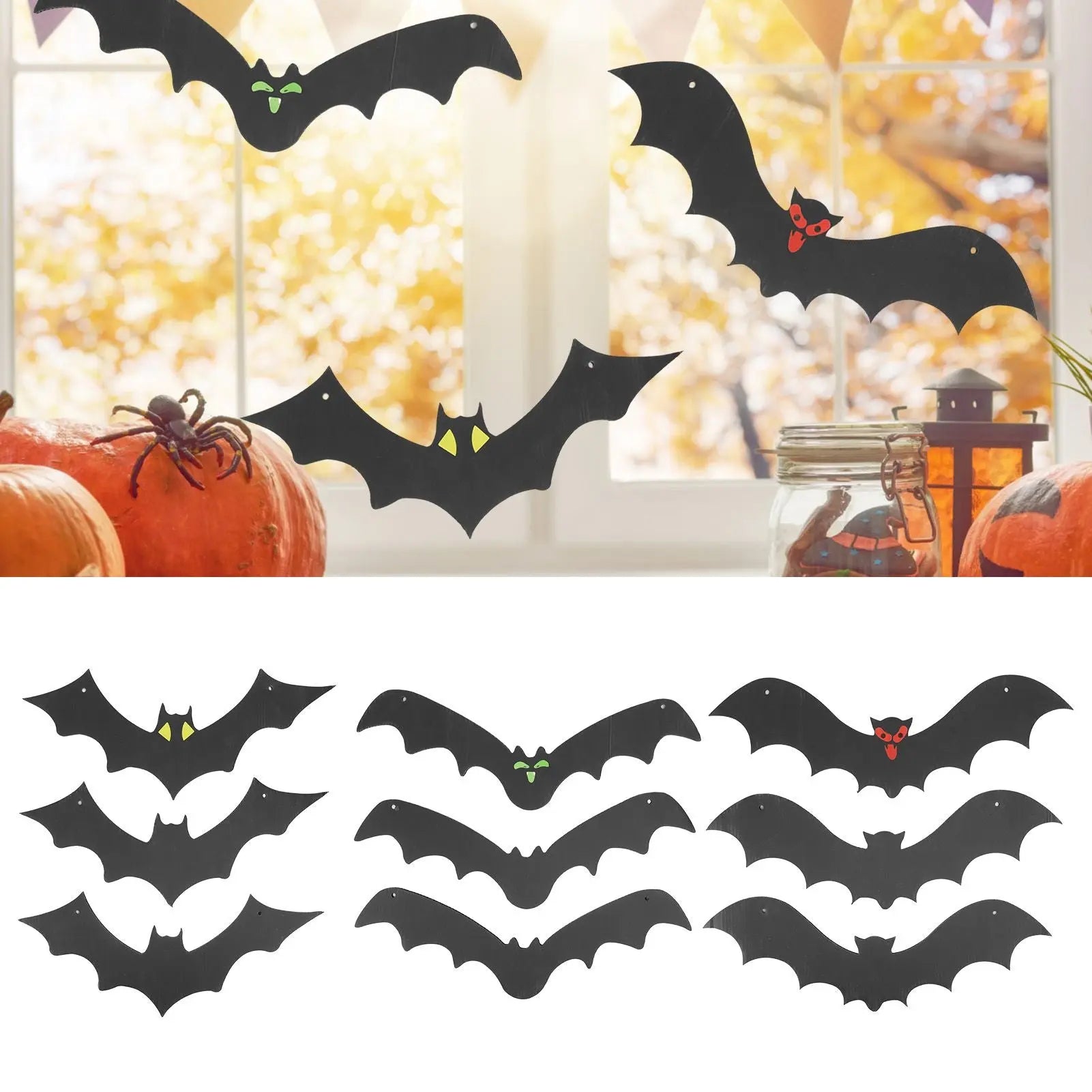 9 PCS Hanging Bats Decoration Courtyard Halloween Party Festival Flying Bats Hanging Ornaments Wholesale Hub