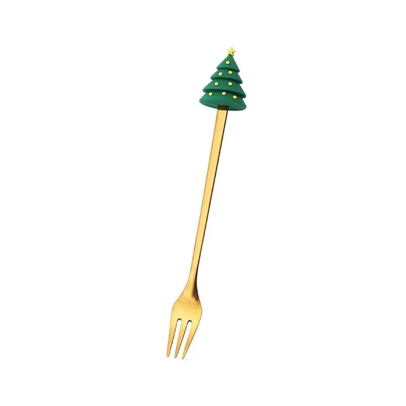 4PCS Christmas Spoon Fork Set Stainless Steel Santa Christmas Tree Shaped Decor Tableware for Home Dinner with Green Box Wholesale Hub