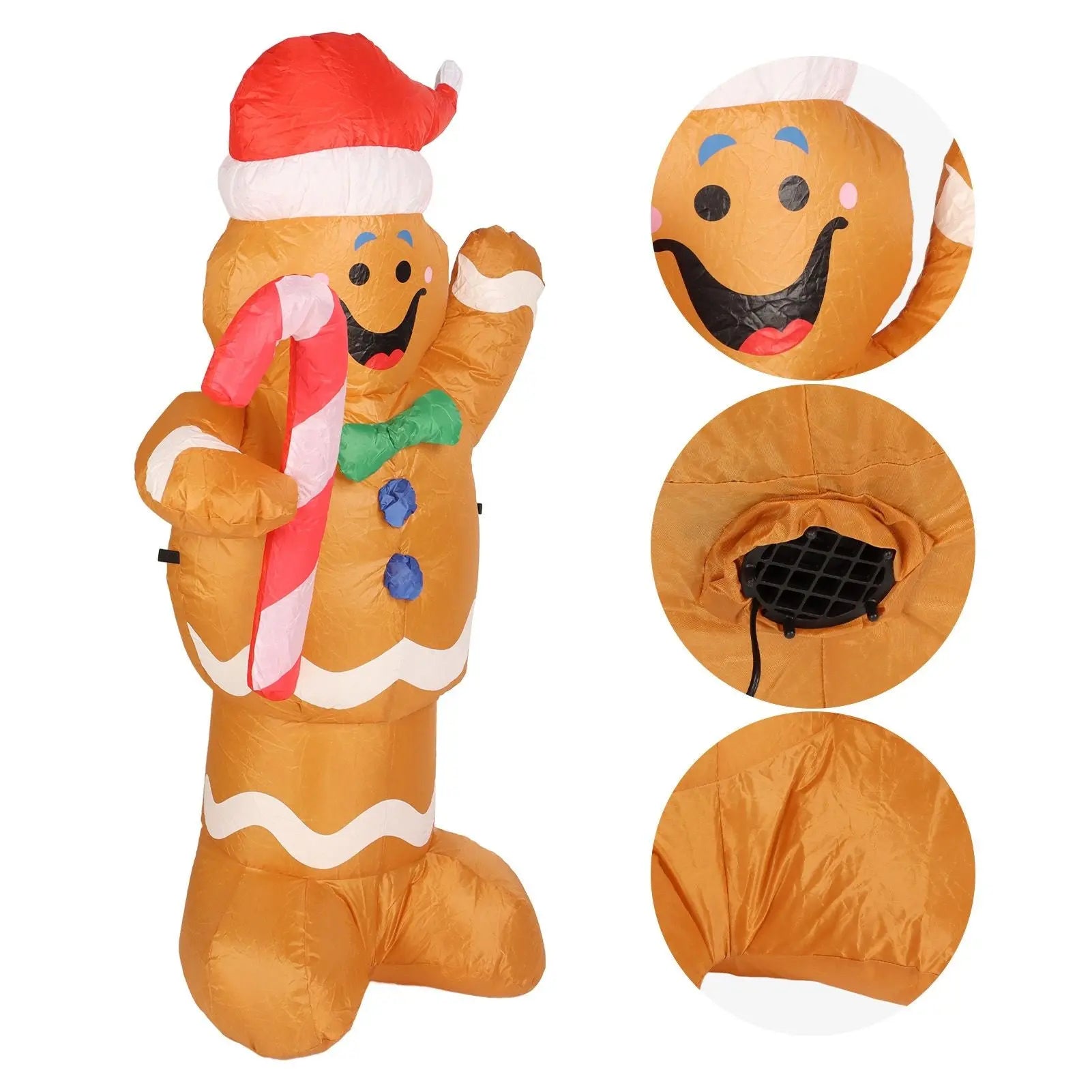 1.5m Height Christmas Inflatables Gingerbread Man with Candy Canes Blow Up Yard Decoration Snowman with LED Lights AU Plug 100‑240V Wholesale Hub