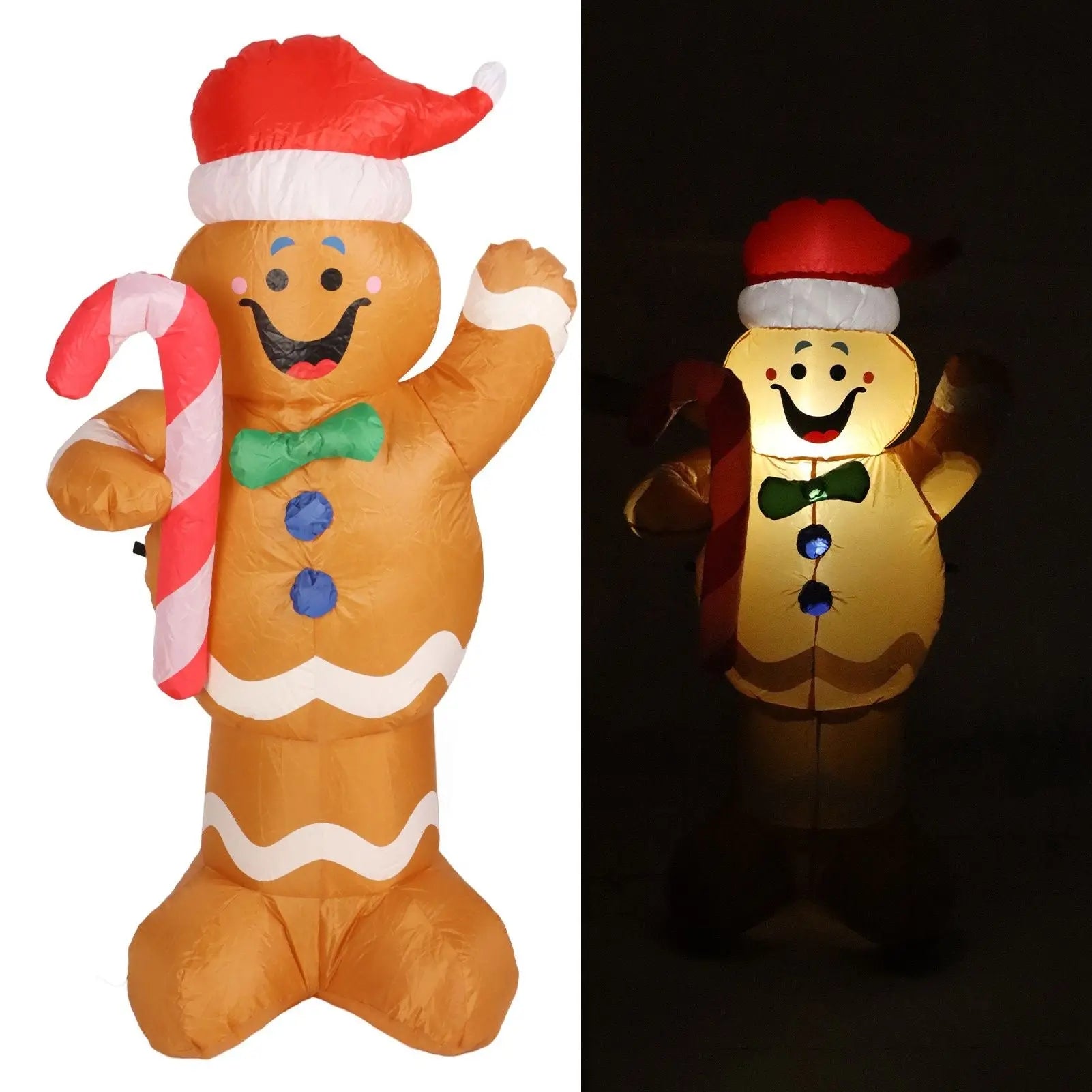 1.5m Height Christmas Inflatables Gingerbread Man with Candy Canes Blow Up Yard Decoration Snowman with LED Lights AU Plug 100‑240V Wholesale Hub