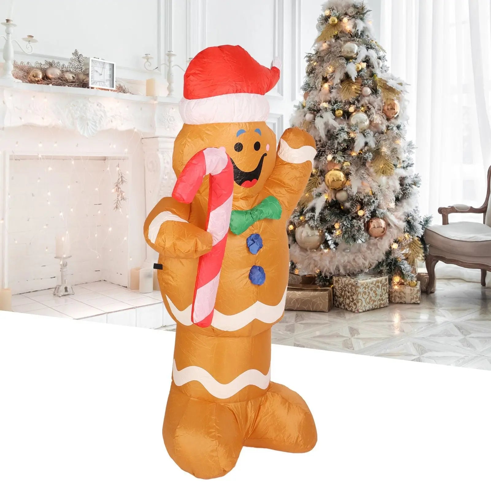 1.5m Height Christmas Inflatables Gingerbread Man with Candy Canes Blow Up Yard Decoration Snowman with LED Lights AU Plug 100‑240V Wholesale Hub
