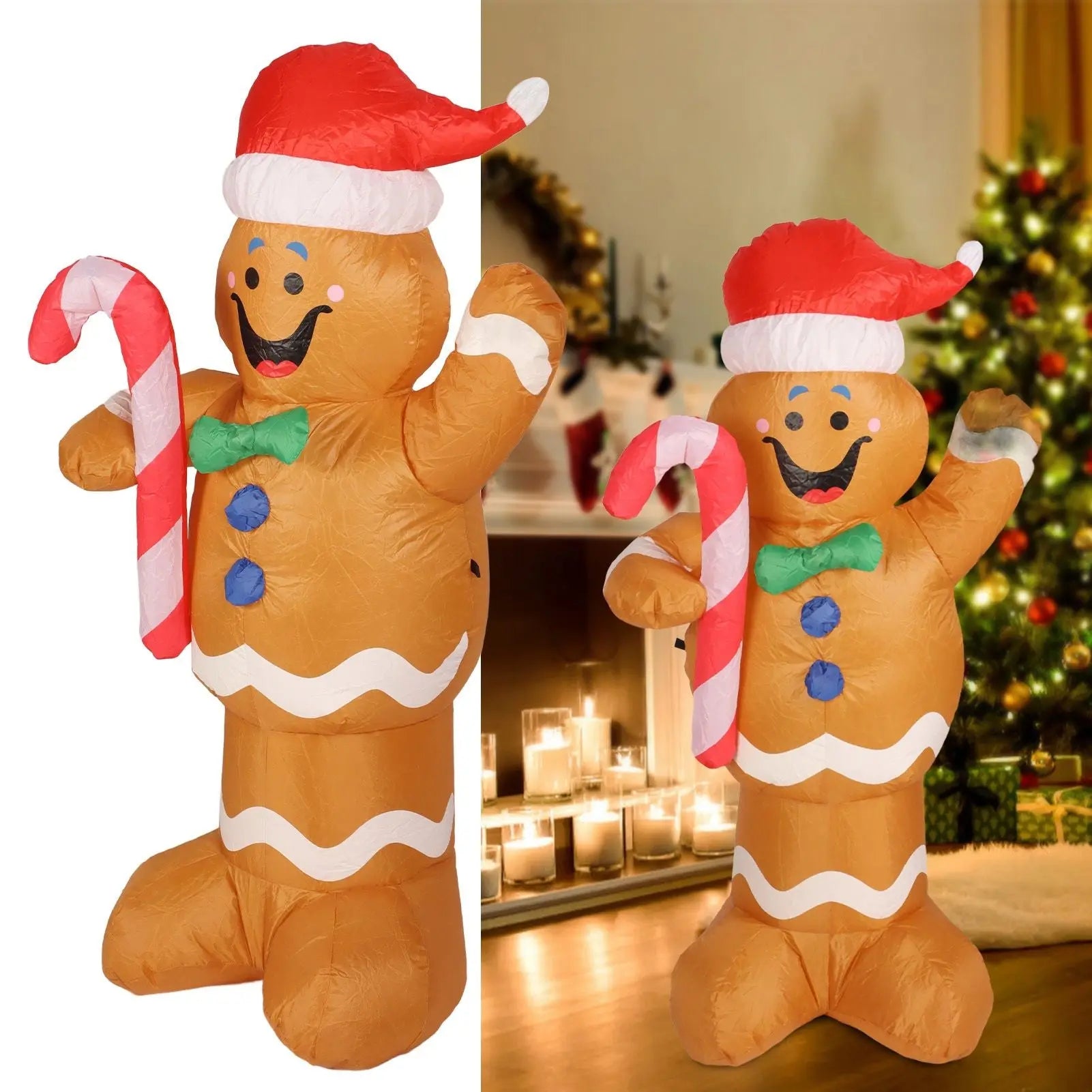1.5m Height Christmas Inflatables Gingerbread Man with Candy Canes Blow Up Yard Decoration Snowman with LED Lights AU Plug 100‑240V Wholesale Hub