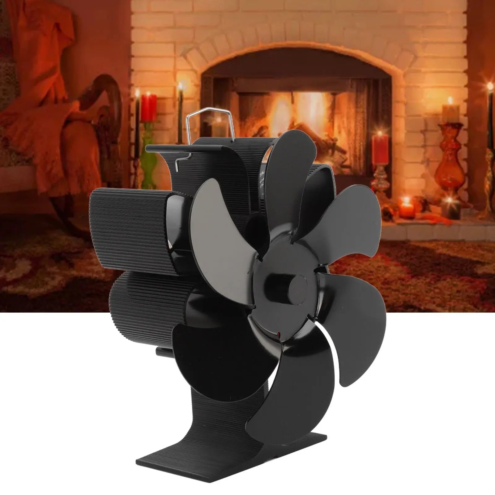 Stove Fan 6 Blades Greater Air Volume Low Noise Operation Wear Resistance Fireplace Fan Black L Wholesale Hub