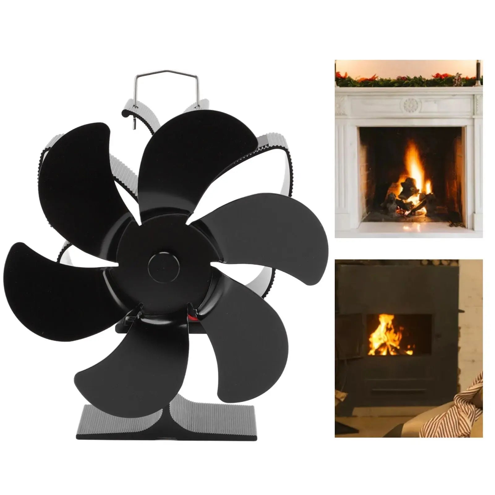 Stove Fan 6 Blades Greater Air Volume Low Noise Operation Wear Resistance Fireplace Fan Black L Wholesale Hub
