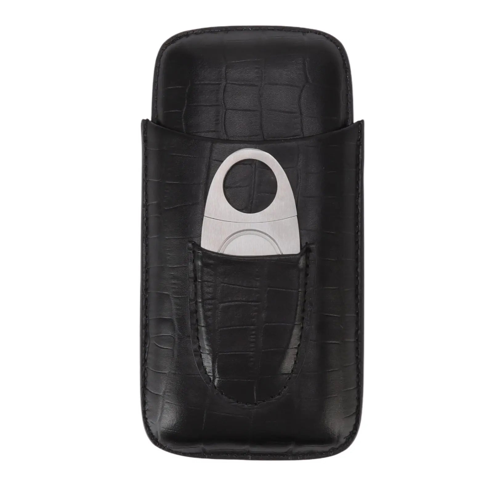 Cigar Leather Case Travel Portable 3pcs Cigar Holder Cigar Humidor with Cutter Set Black with Bamboo Joint Pattern Wholesale Hub