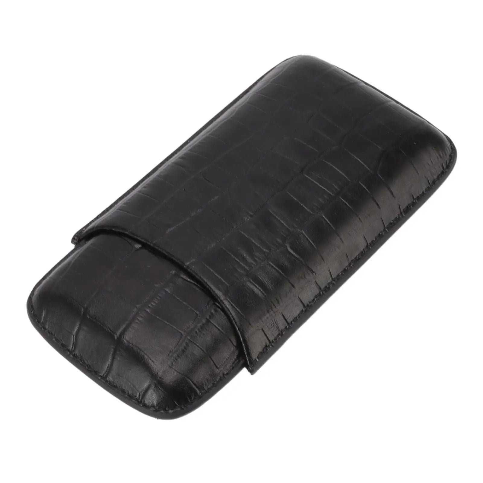 Cigar Leather Case Travel Portable 3pcs Cigar Holder Cigar Humidor with Cutter Set Black with Bamboo Joint Pattern Wholesale Hub