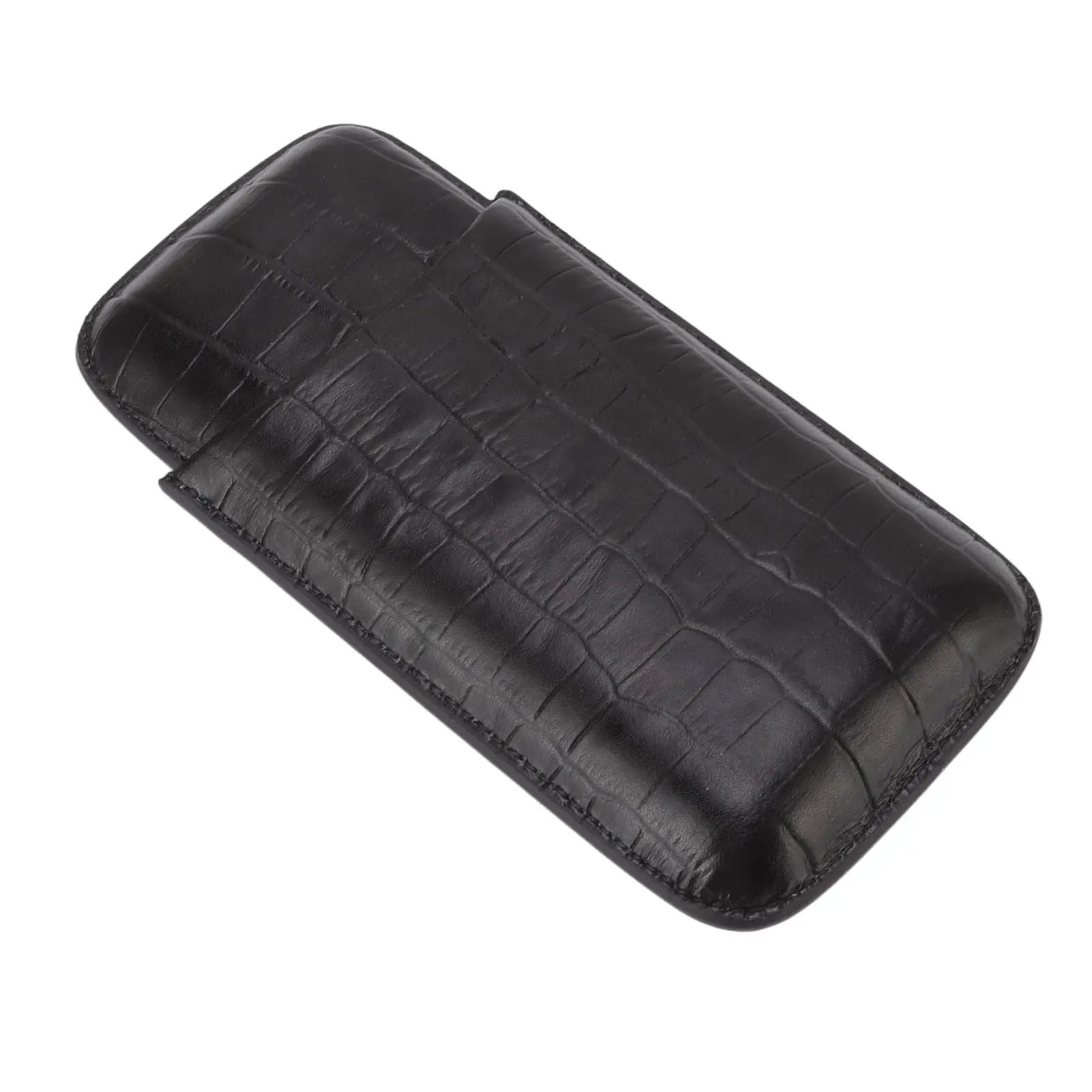 Cigar Leather Case Travel Portable 3pcs Cigar Holder Cigar Humidor with Cutter Set Black with Bamboo Joint Pattern Wholesale Hub