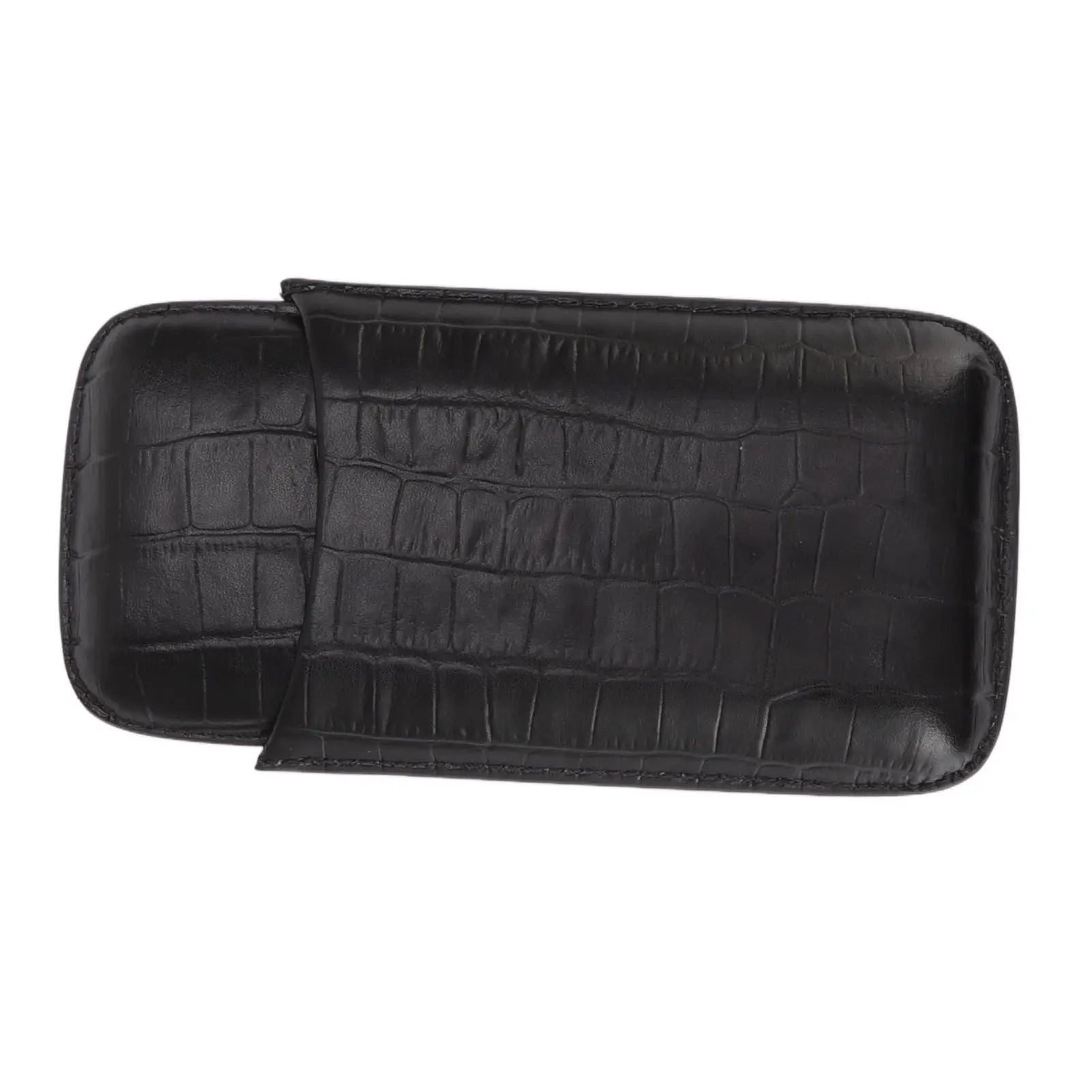 Cigar Leather Case Travel Portable 3pcs Cigar Holder Cigar Humidor with Cutter Set Black with Bamboo Joint Pattern Wholesale Hub