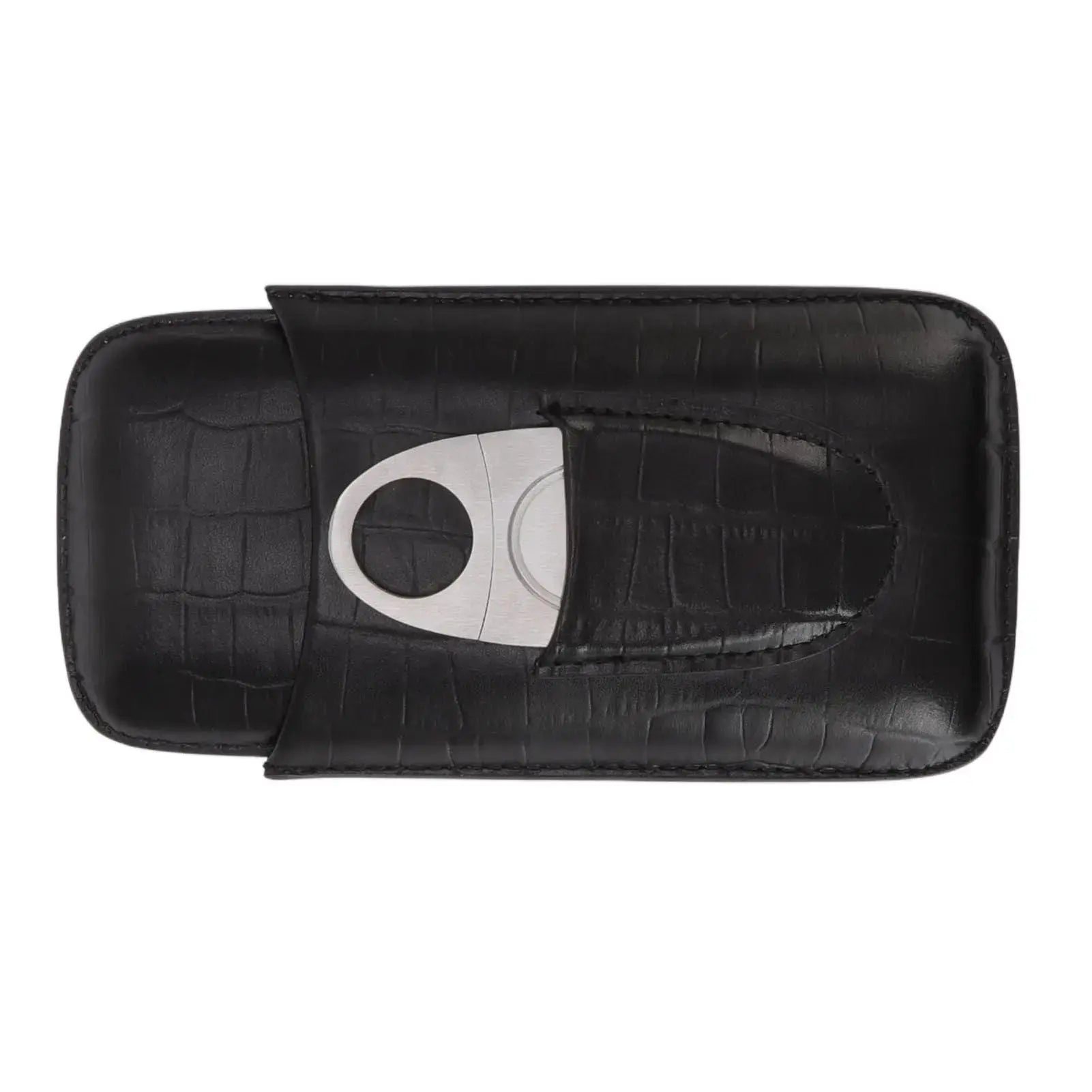 Cigar Leather Case Travel Portable 3pcs Cigar Holder Cigar Humidor with Cutter Set Black with Bamboo Joint Pattern Wholesale Hub