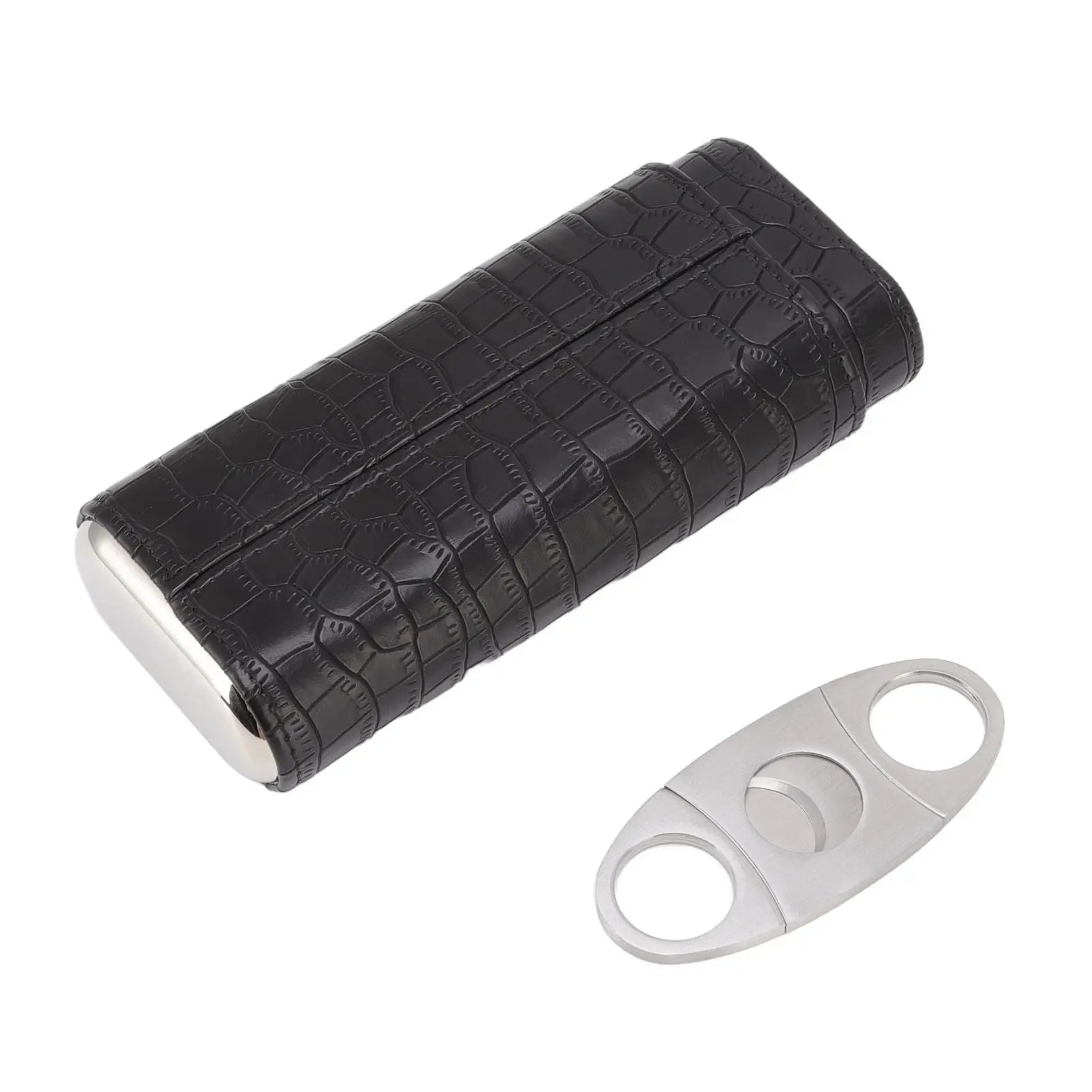Cigar Leather Case Cedarwood Liner Portable 3pcs Cigar Holder Cigar Humidor Case with Cutter for Travel Black Wholesale Hub
