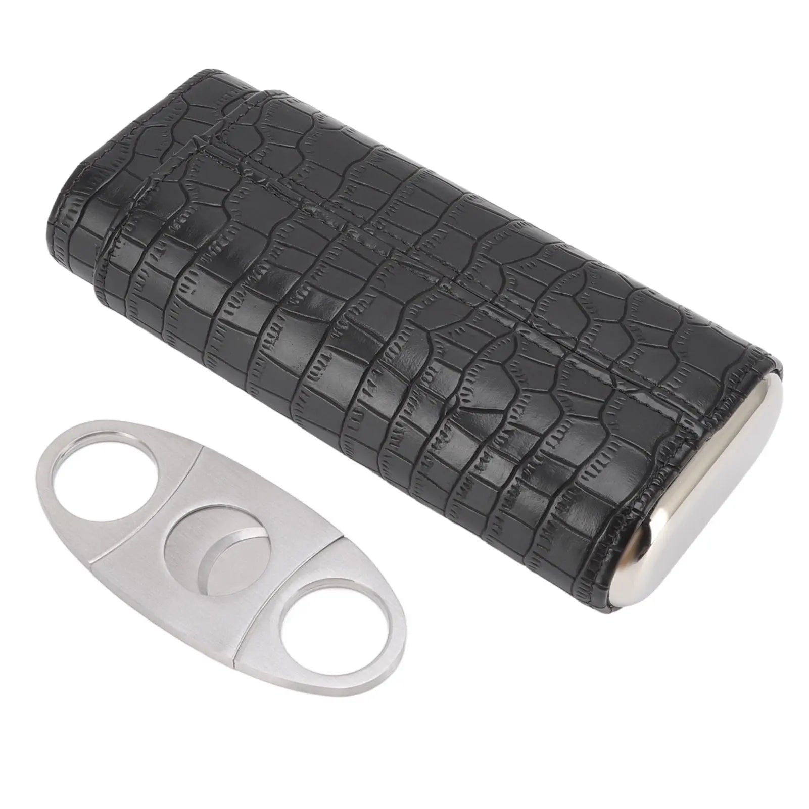 Cigar Leather Case Cedarwood Liner Portable 3pcs Cigar Holder Cigar Humidor Case with Cutter for Travel Black Wholesale Hub