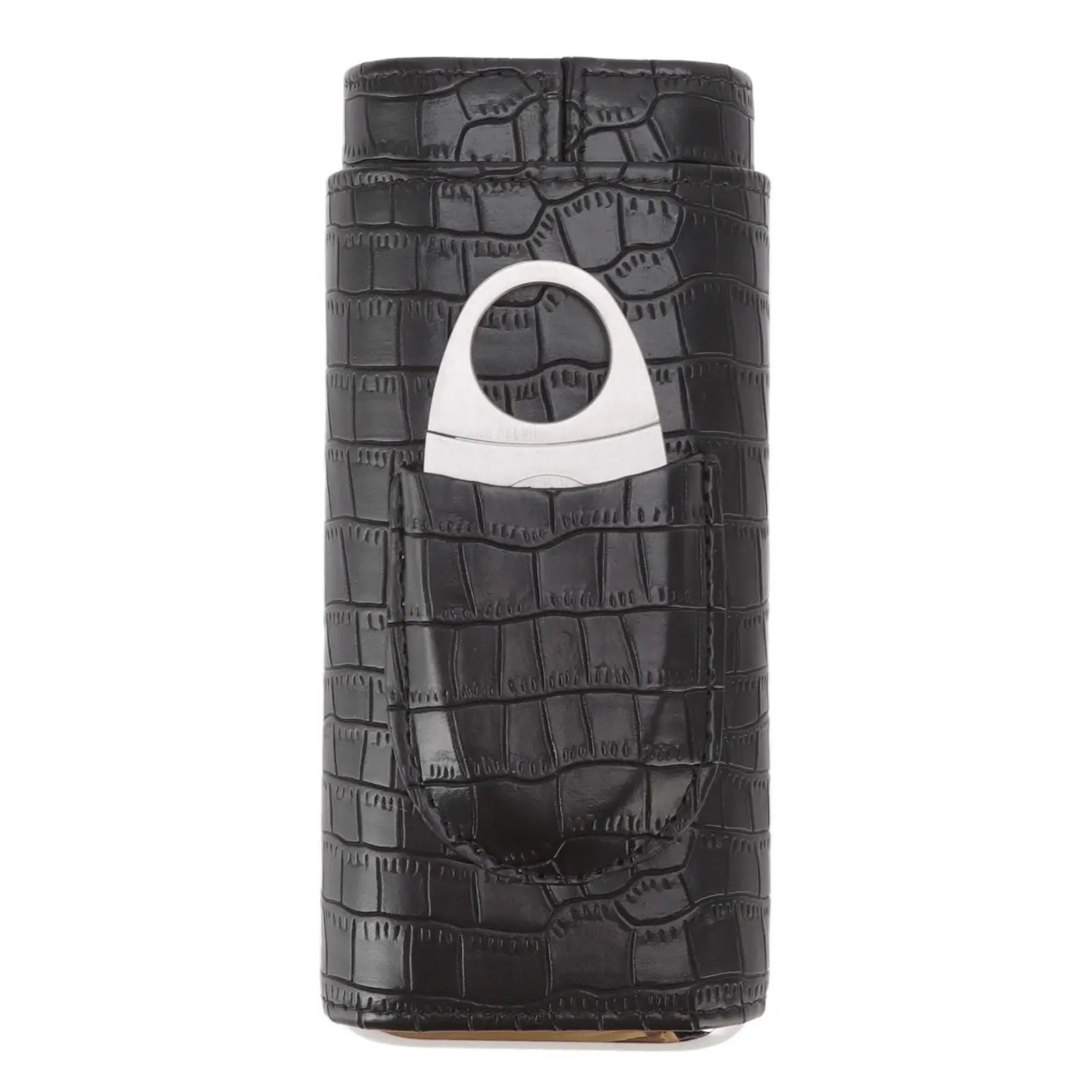 Cigar Leather Case Cedarwood Liner Portable 3pcs Cigar Holder Cigar Humidor Case with Cutter for Travel Black Wholesale Hub