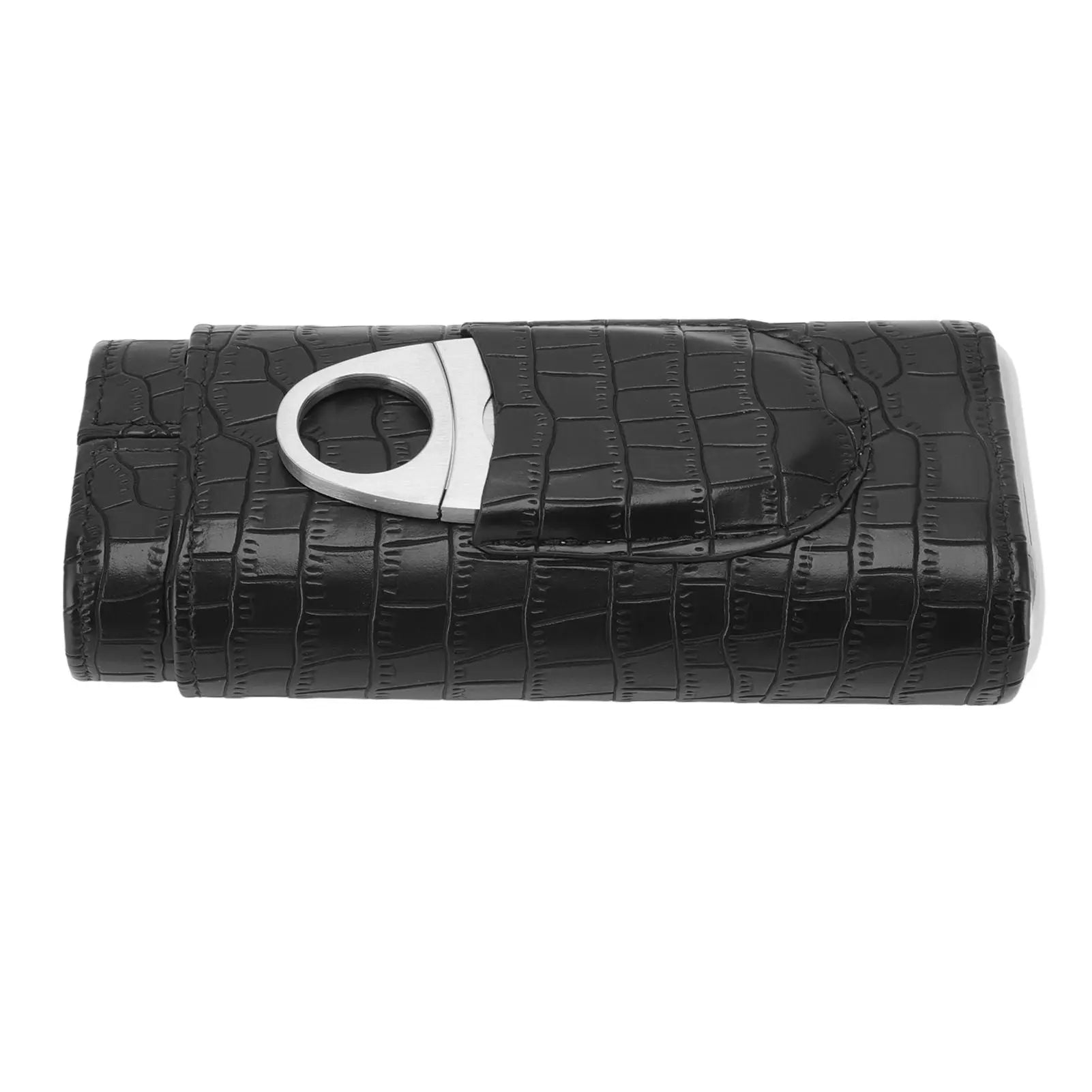 Cigar Leather Case Cedarwood Liner Portable 3pcs Cigar Holder Cigar Humidor Case with Cutter for Travel Black Wholesale Hub