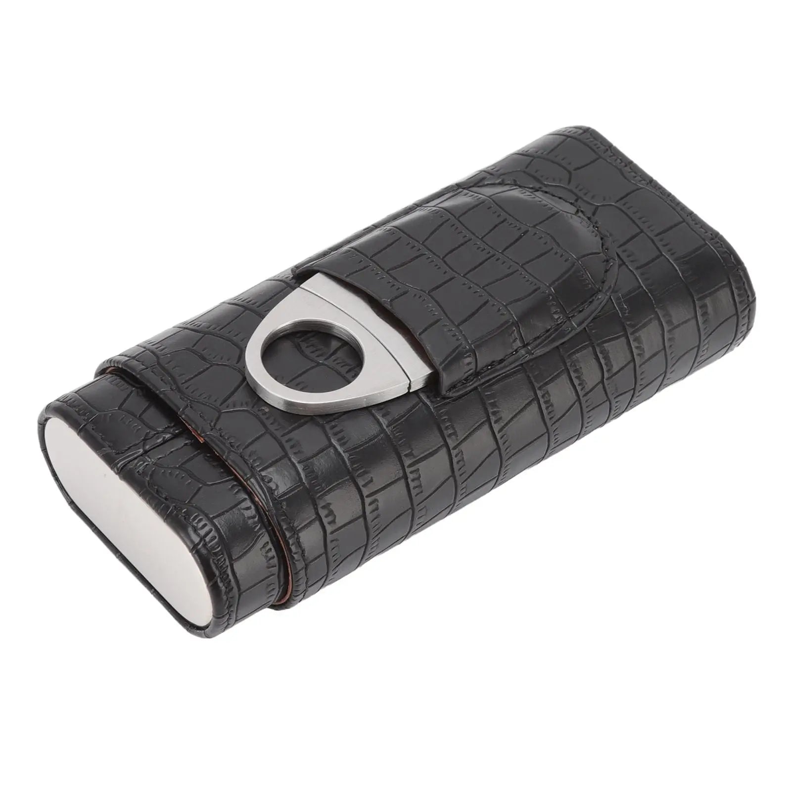 Cigar Leather Case Cedarwood Liner Portable 3pcs Cigar Holder Cigar Humidor Case with Cutter for Travel Black Wholesale Hub