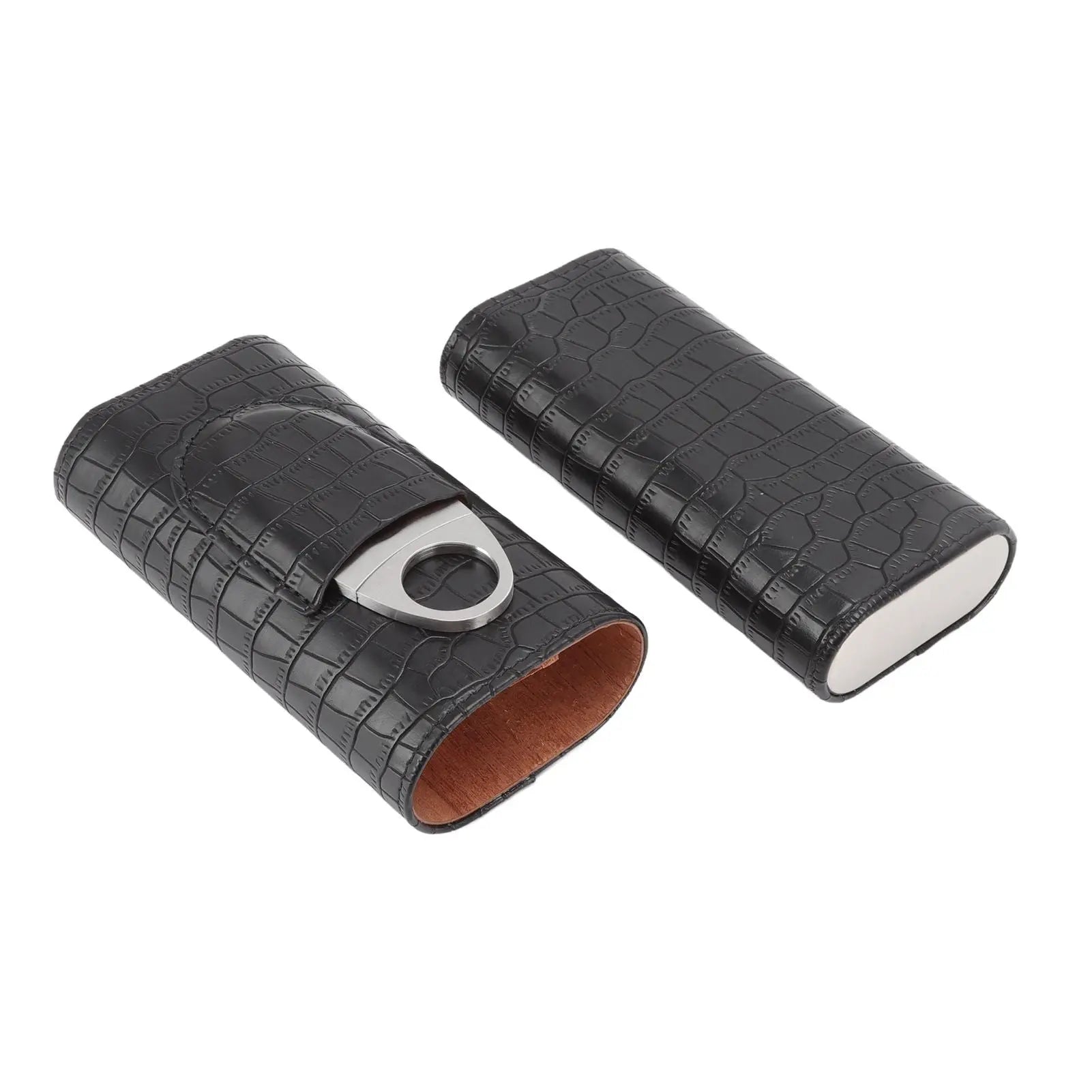 Cigar Leather Case Cedarwood Liner Portable 3pcs Cigar Holder Cigar Humidor Case with Cutter for Travel Black Wholesale Hub