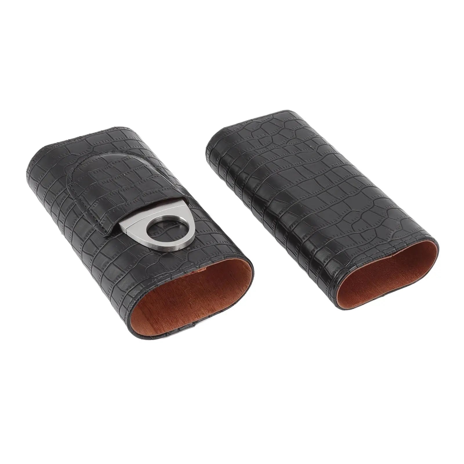 Cigar Leather Case Cedarwood Liner Portable 3pcs Cigar Holder Cigar Humidor Case with Cutter for Travel Black Wholesale Hub
