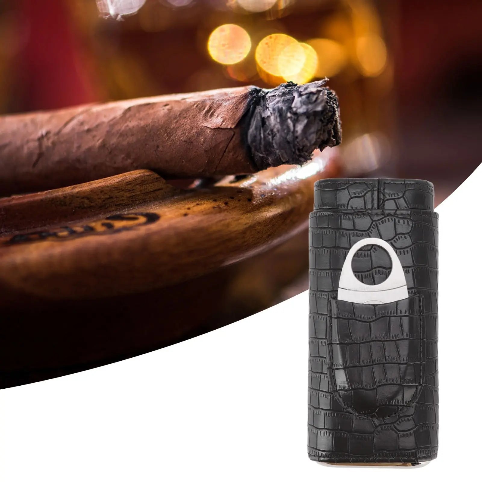 Cigar Leather Case Cedarwood Liner Portable 3pcs Cigar Holder Cigar Humidor Case with Cutter for Travel Black Wholesale Hub