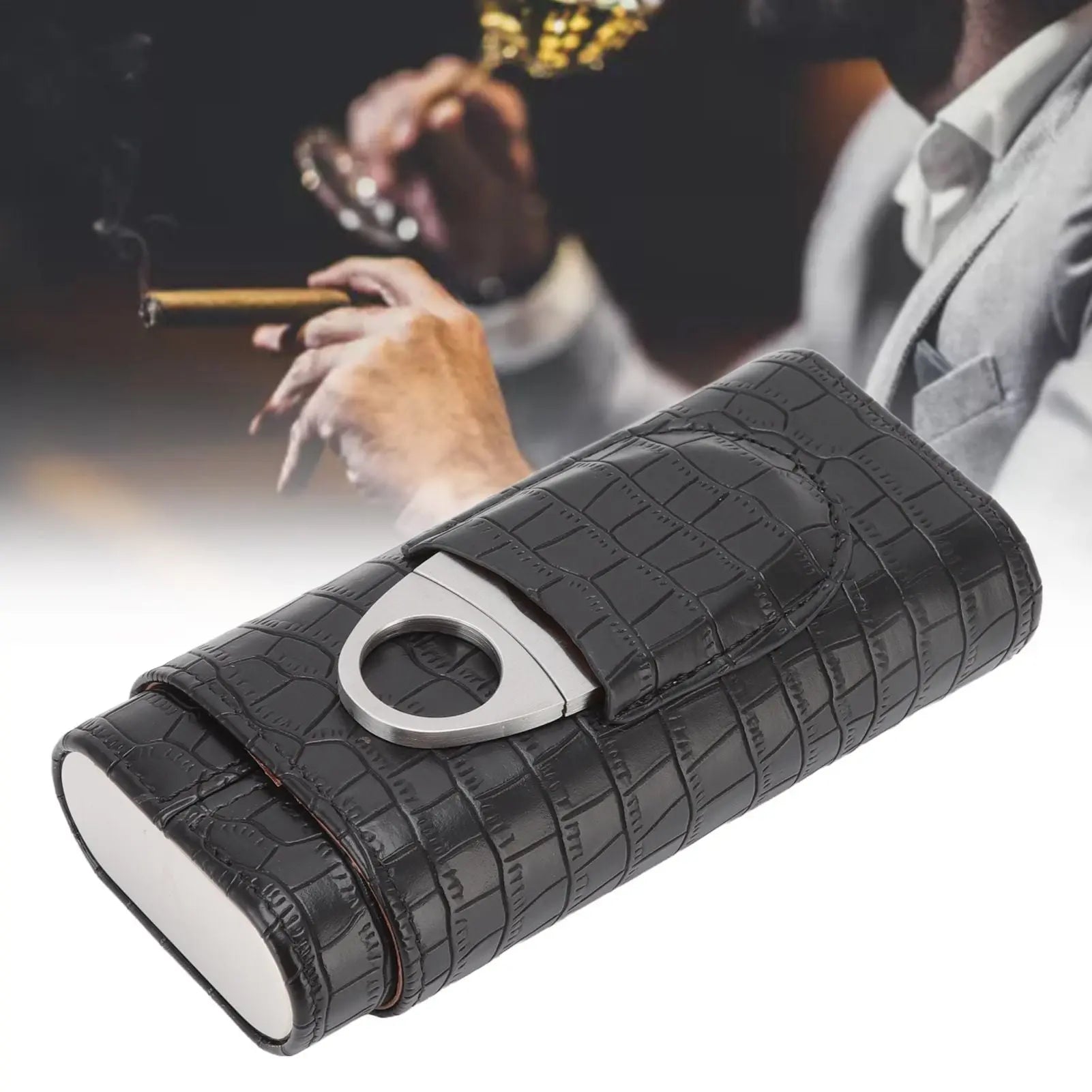 Cigar Leather Case Cedarwood Liner Portable 3pcs Cigar Holder Cigar Humidor Case with Cutter for Travel Black Wholesale Hub