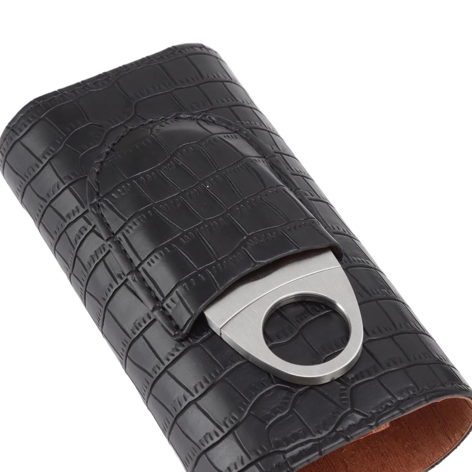 Cigar Leather Case Cedarwood Liner Portable 3pcs Cigar Holder Cigar Humidor Case with Cutter for Travel Black Wholesale Hub