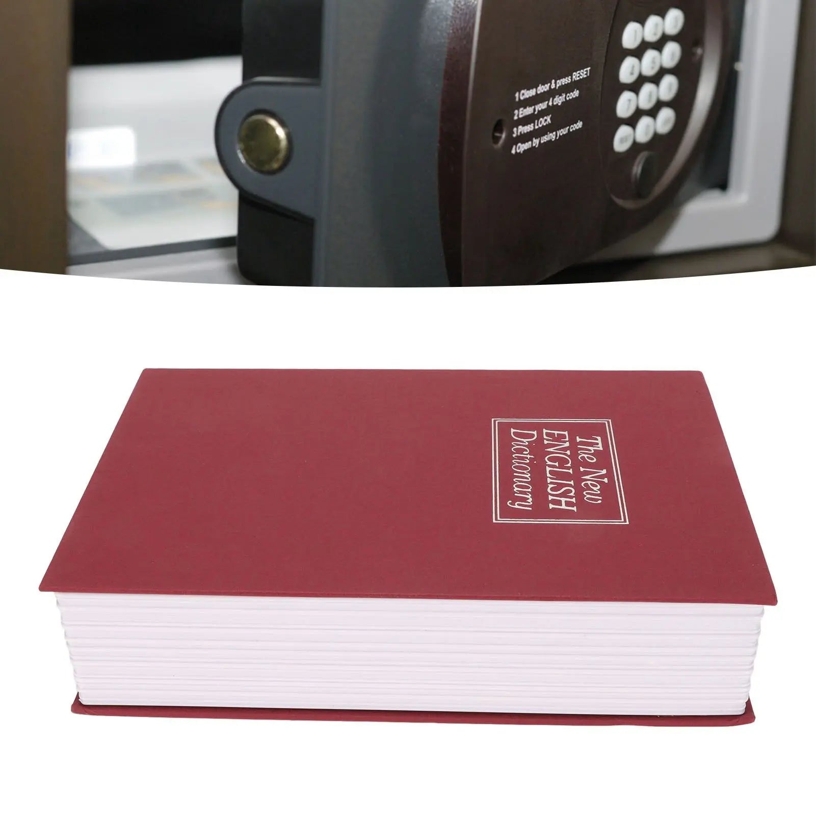 Book Safe Stainless Steel Liner Decorative ABS Material Humanized Design Protective Soft Touch Savings Bank with Key Red Wholesale Hub