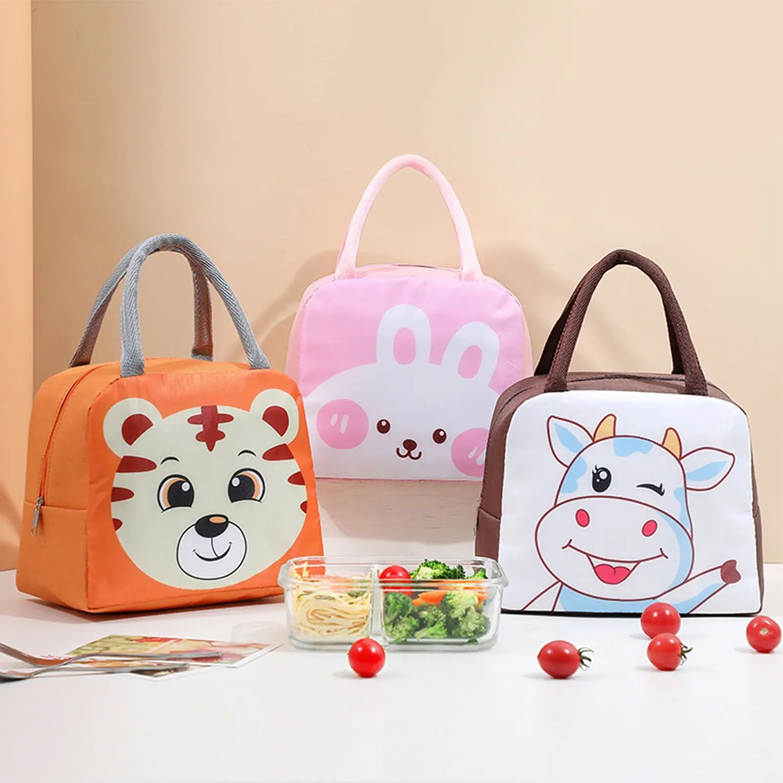 Lunch Bag Cute Cartoon Animal Pattern Waterproof Large Capacity Portable Thermal Insulation Lunch Box Bag for Women Men Tiger Wholesale Hub