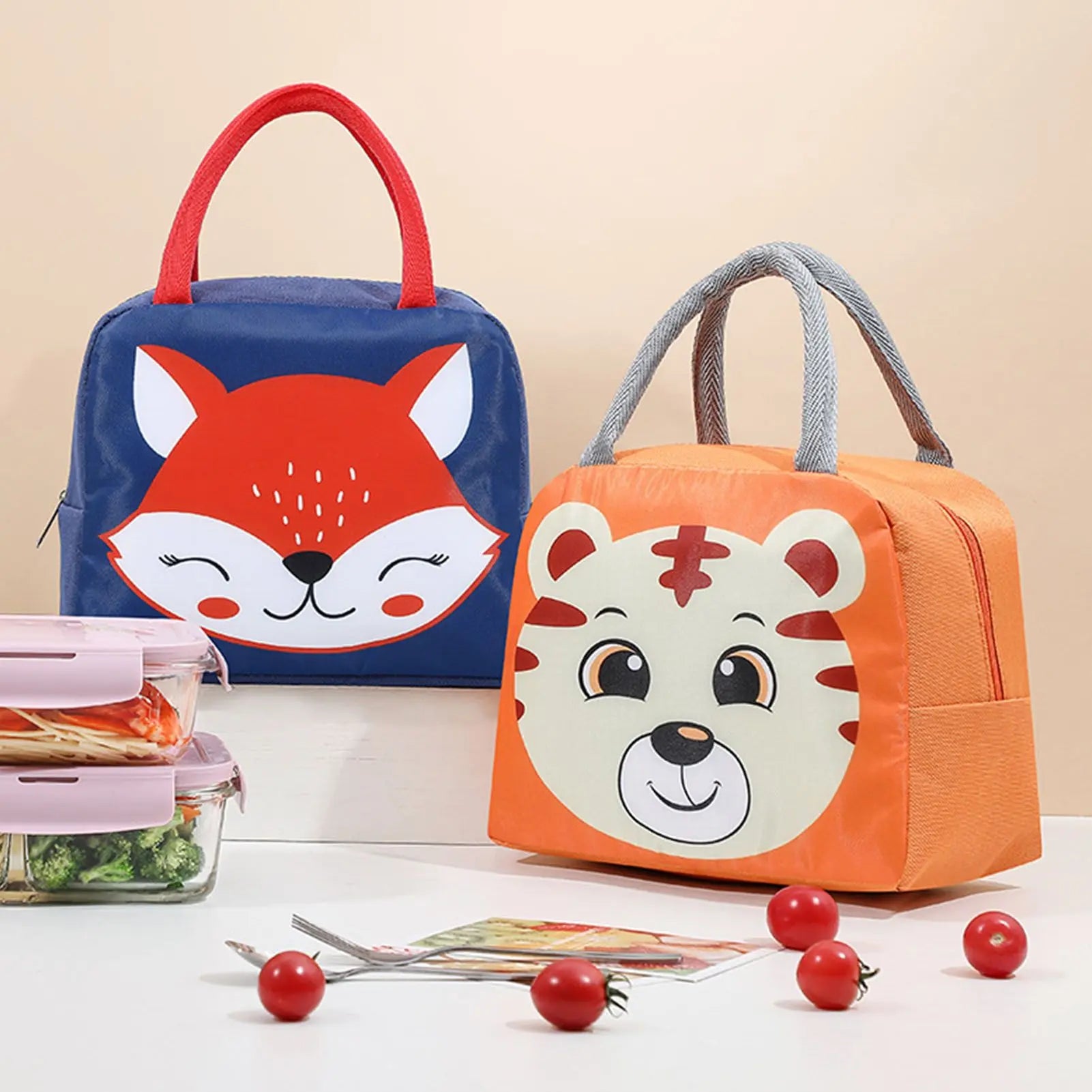 Lunch Bag Cute Cartoon Animal Pattern Waterproof Large Capacity Portable Thermal Insulation Lunch Box Bag for Women Men Tiger Wholesale Hub