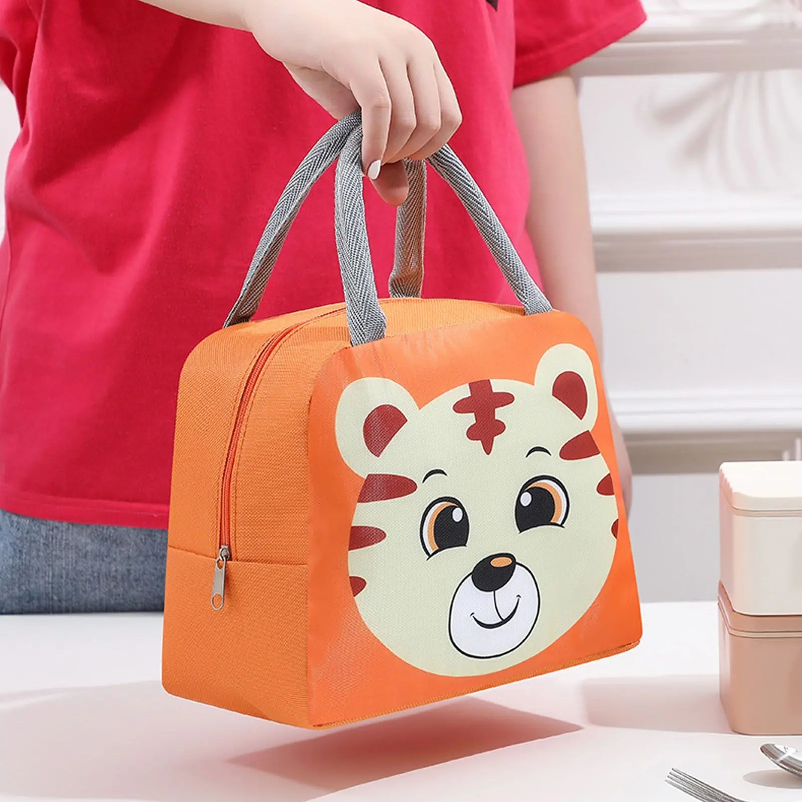 Lunch Bag Cute Cartoon Animal Pattern Waterproof Large Capacity Portable Thermal Insulation Lunch Box Bag for Women Men Tiger Wholesale Hub