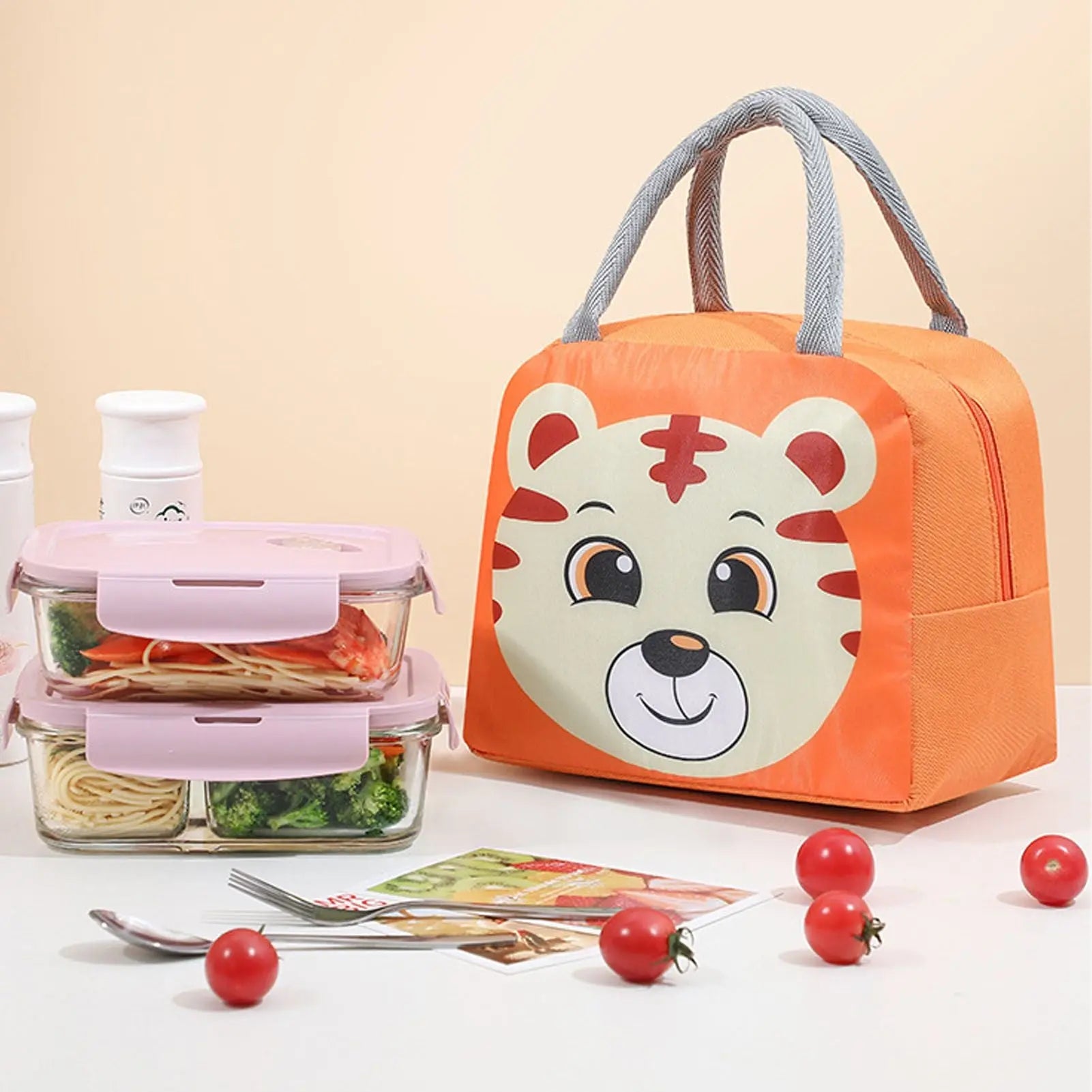 Lunch Bag Cute Cartoon Animal Pattern Waterproof Large Capacity Portable Thermal Insulation Lunch Box Bag for Women Men Tiger Wholesale Hub