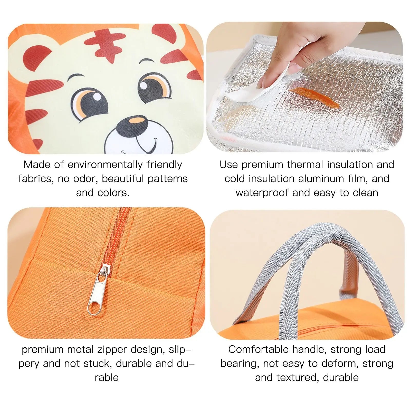 Lunch Bag Cute Cartoon Animal Pattern Waterproof Large Capacity Portable Thermal Insulation Lunch Box Bag for Women Men Tiger Wholesale Hub