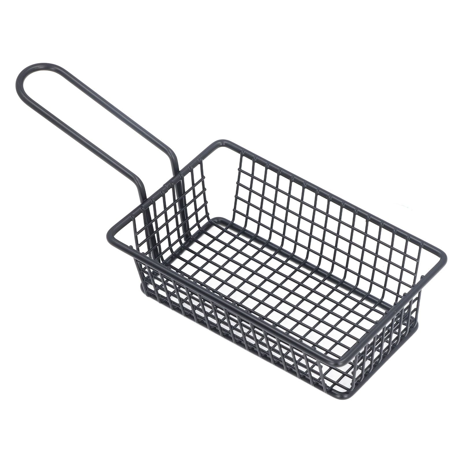 Fryer Basket Food Grade Stainless Steel French Fry Holder Frying Strainer with Handle for Restaurant Home Short Rectangle Wholesale Hub