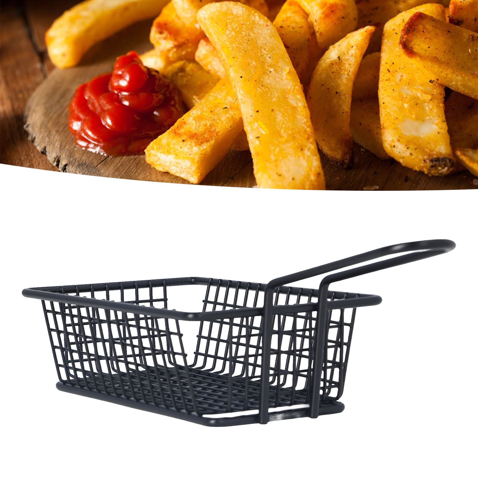 Fryer Basket Food Grade Stainless Steel French Fry Holder Frying Strainer with Handle for Restaurant Home Short Rectangle Wholesale Hub