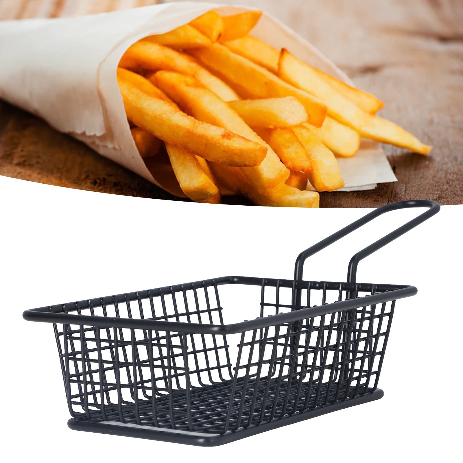 Fryer Basket Food Grade Stainless Steel French Fry Holder Frying Strainer with Handle for Restaurant Home Short Rectangle Wholesale Hub